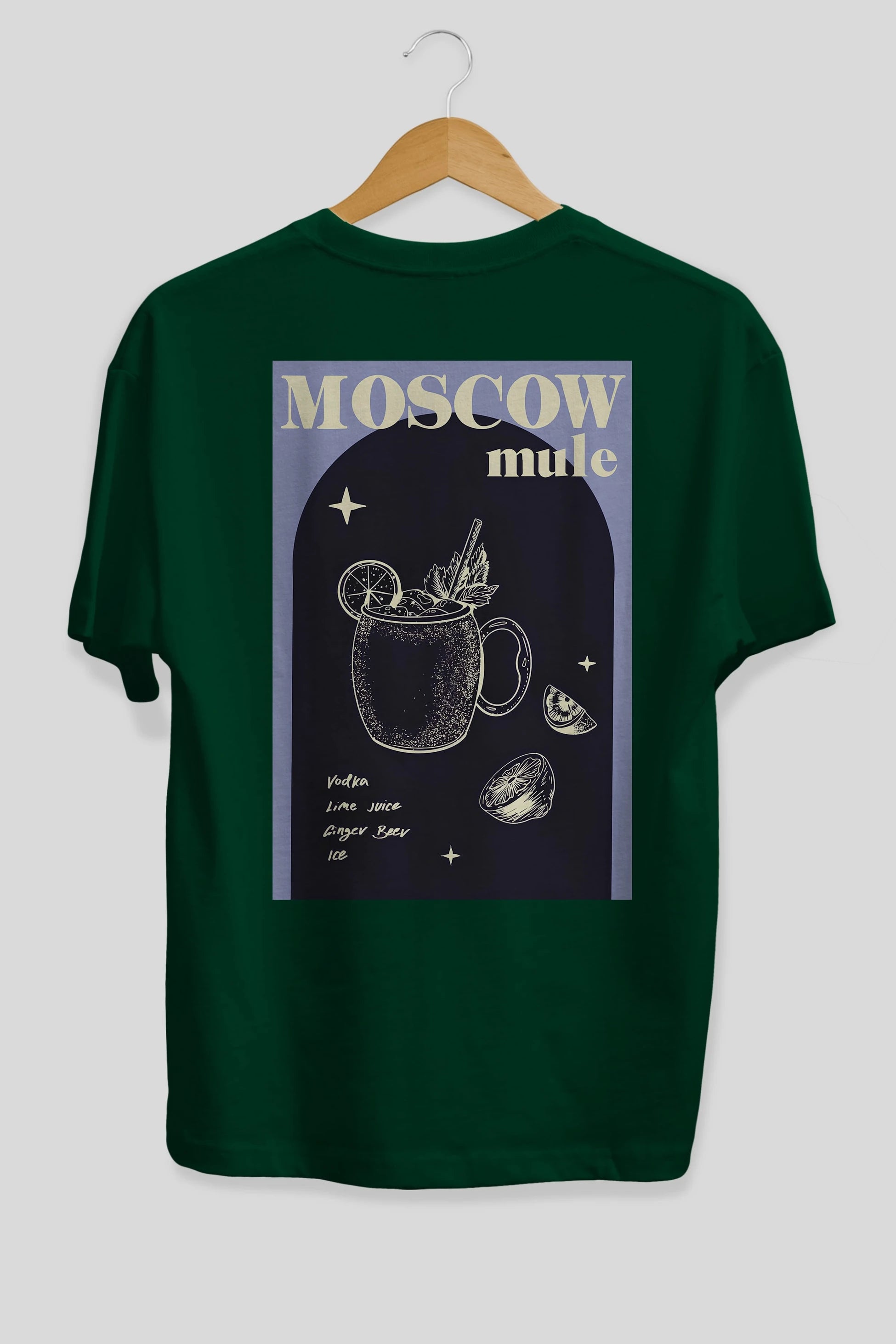 Moscow Mule Arka Baskılı Oversize t-shirt Erkek Kadın Unisex %100 Pamuk Bisiklet Yaka tişort
