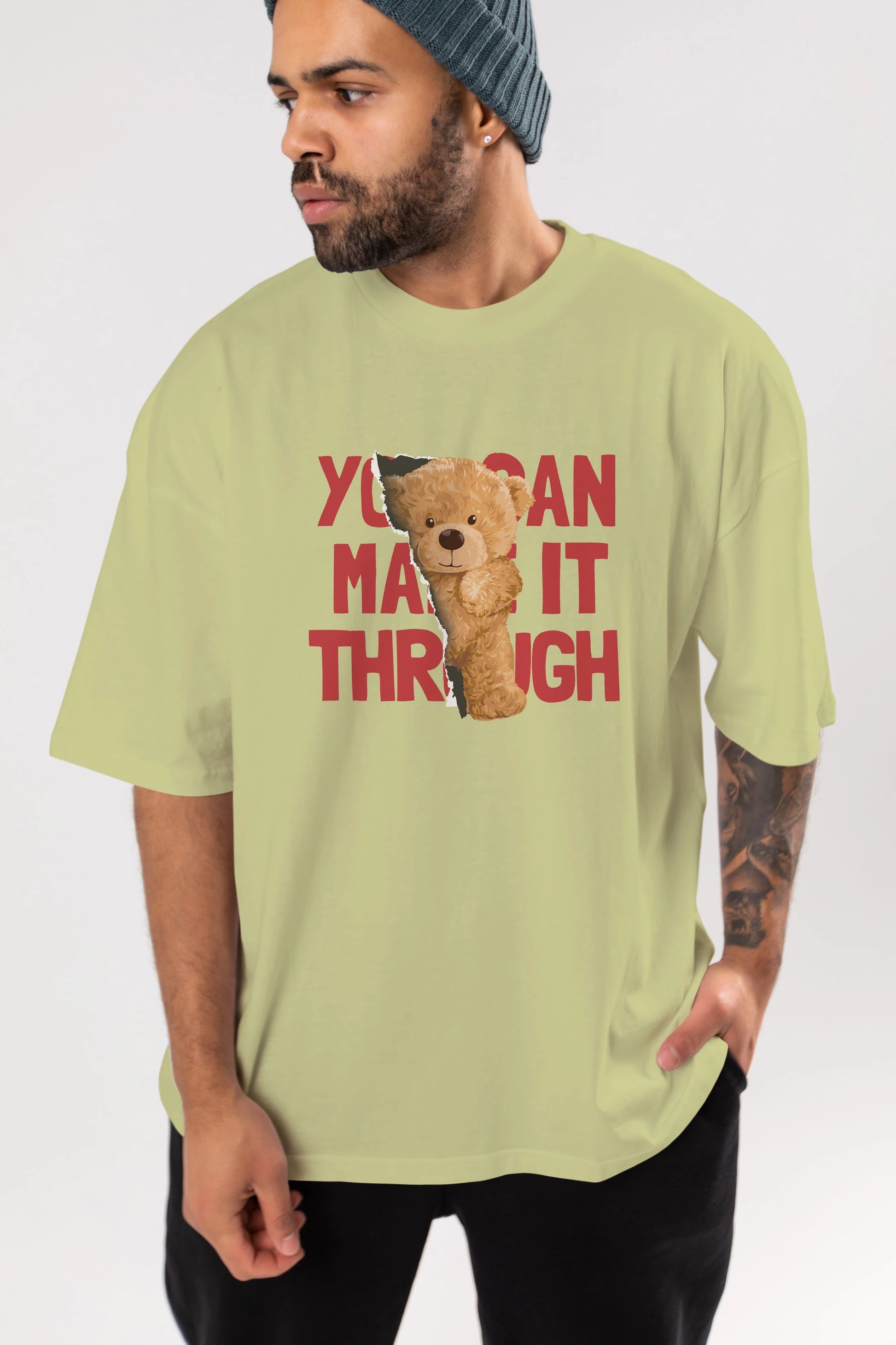 Teddy Bear You Can Make it Ön Baskılı Oversize t-shirt Erkek Kadın Unisex %100 Pamuk