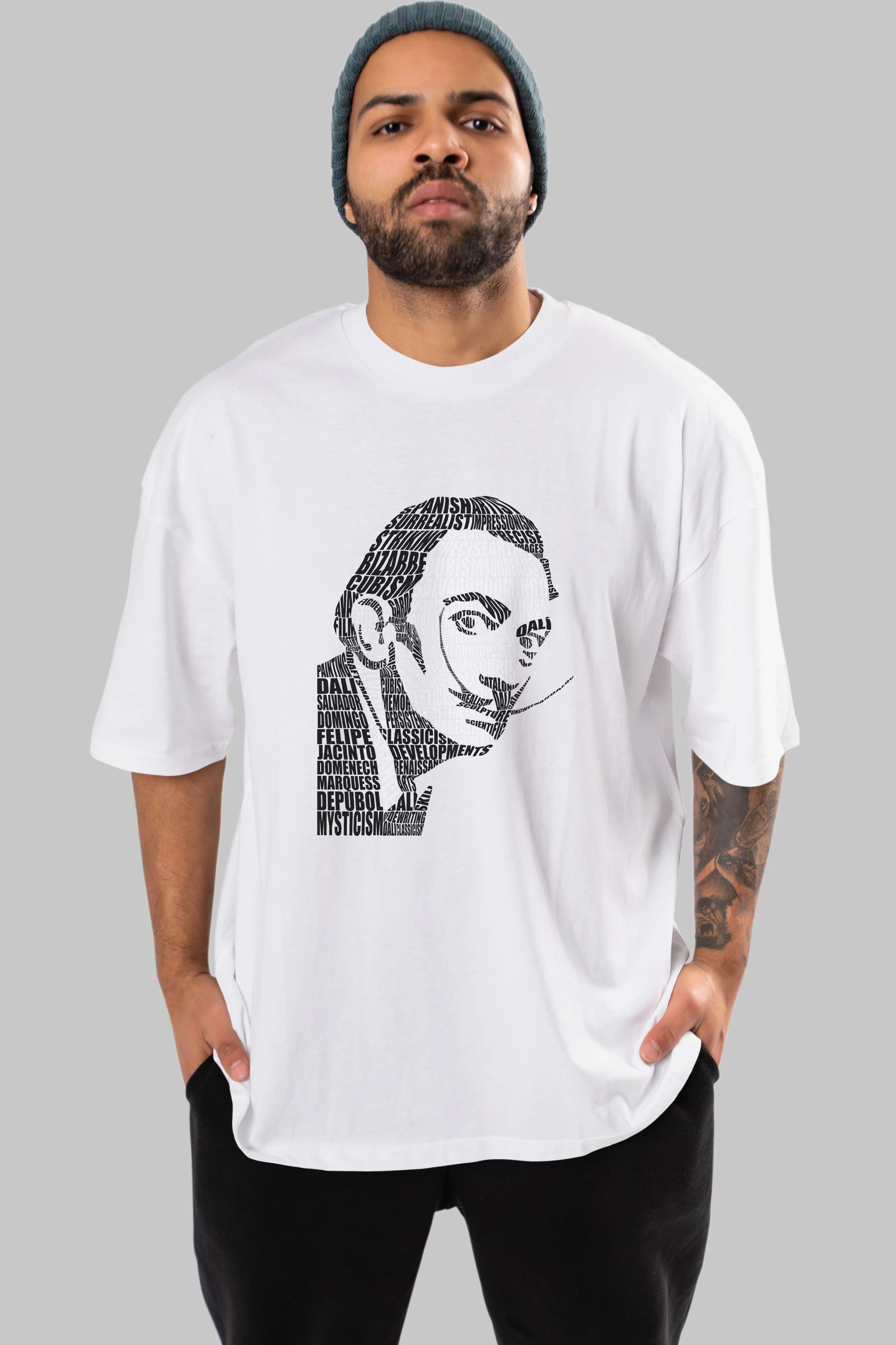 Salvador Dali Calligram Ön Baskılı Oversize t-shirt %100 pamuk Erkek Kadın Unisex