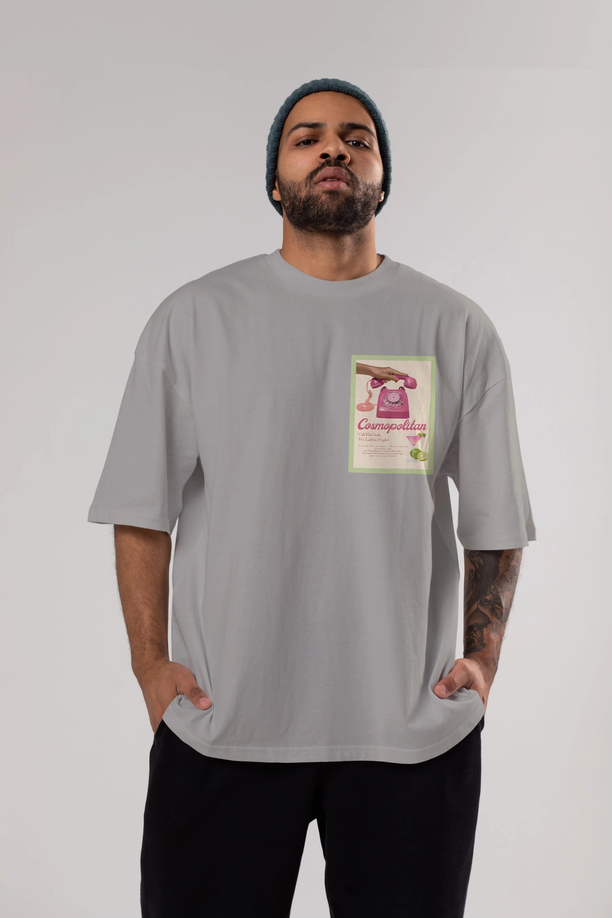 Cosmopolitan 5 Ön Sol Baskılı Oversize t-shirt Erkek Kadın Unisex %100 Pamuk Bisiklet Yaka tişort