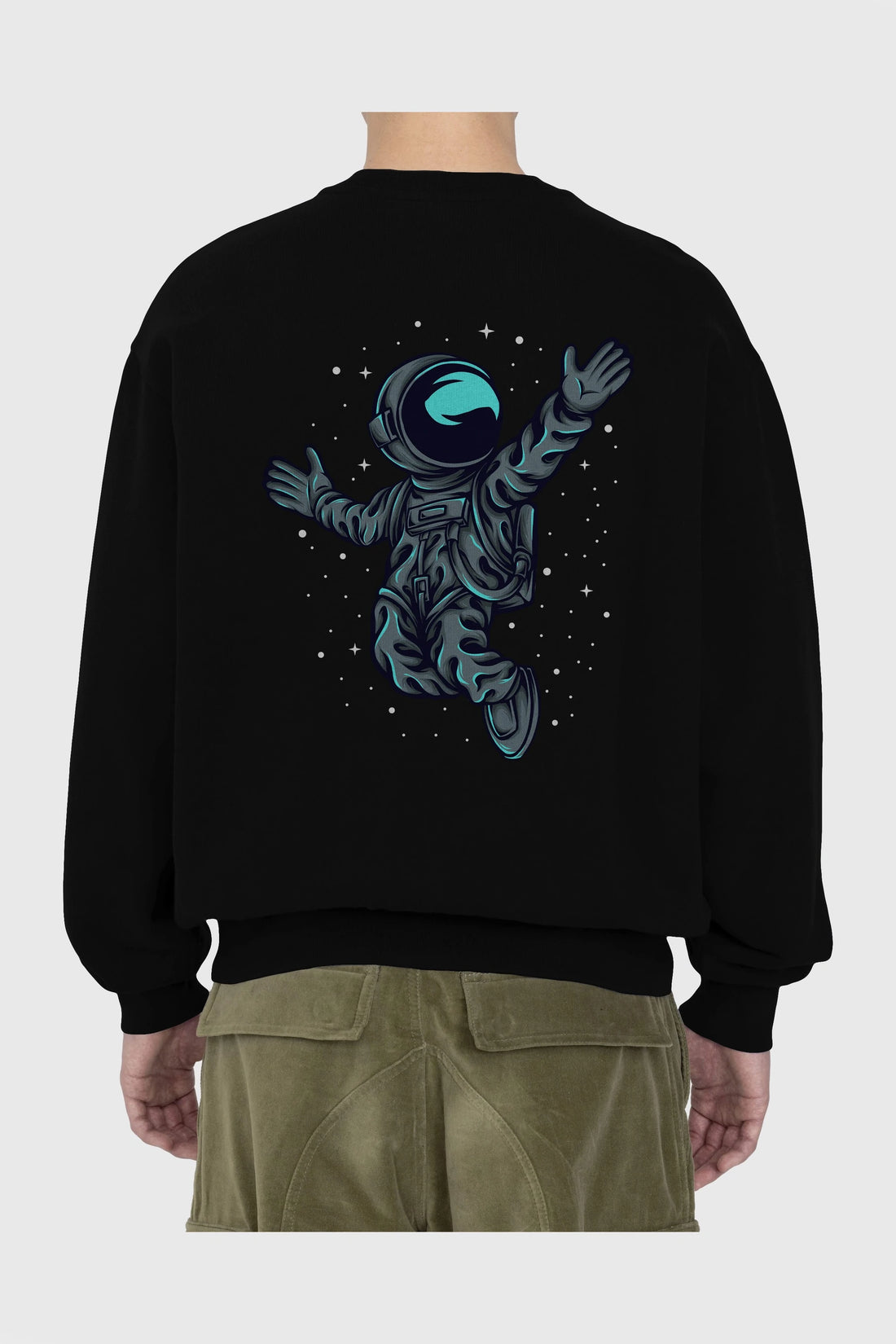 Happy Astronaut Arka Baskılı Oversize Sweatshirt Erkek Kadın Unisex