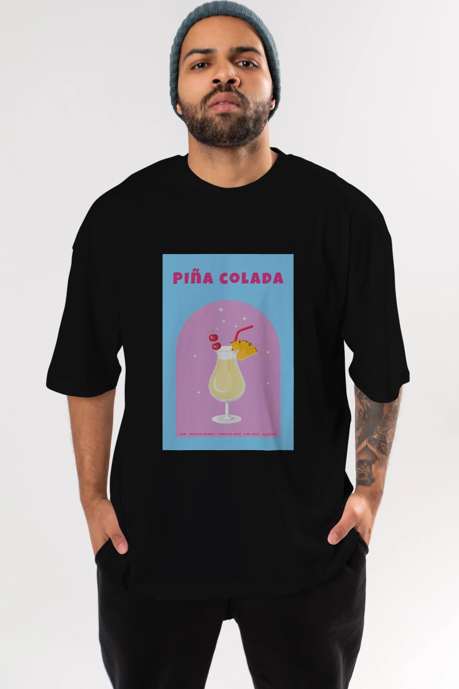 Pina Colada 2 Ön Baskılı Oversize t-shirt Erkek Kadın Unisex %100 Pamuk Bisiklet Yaka tişort