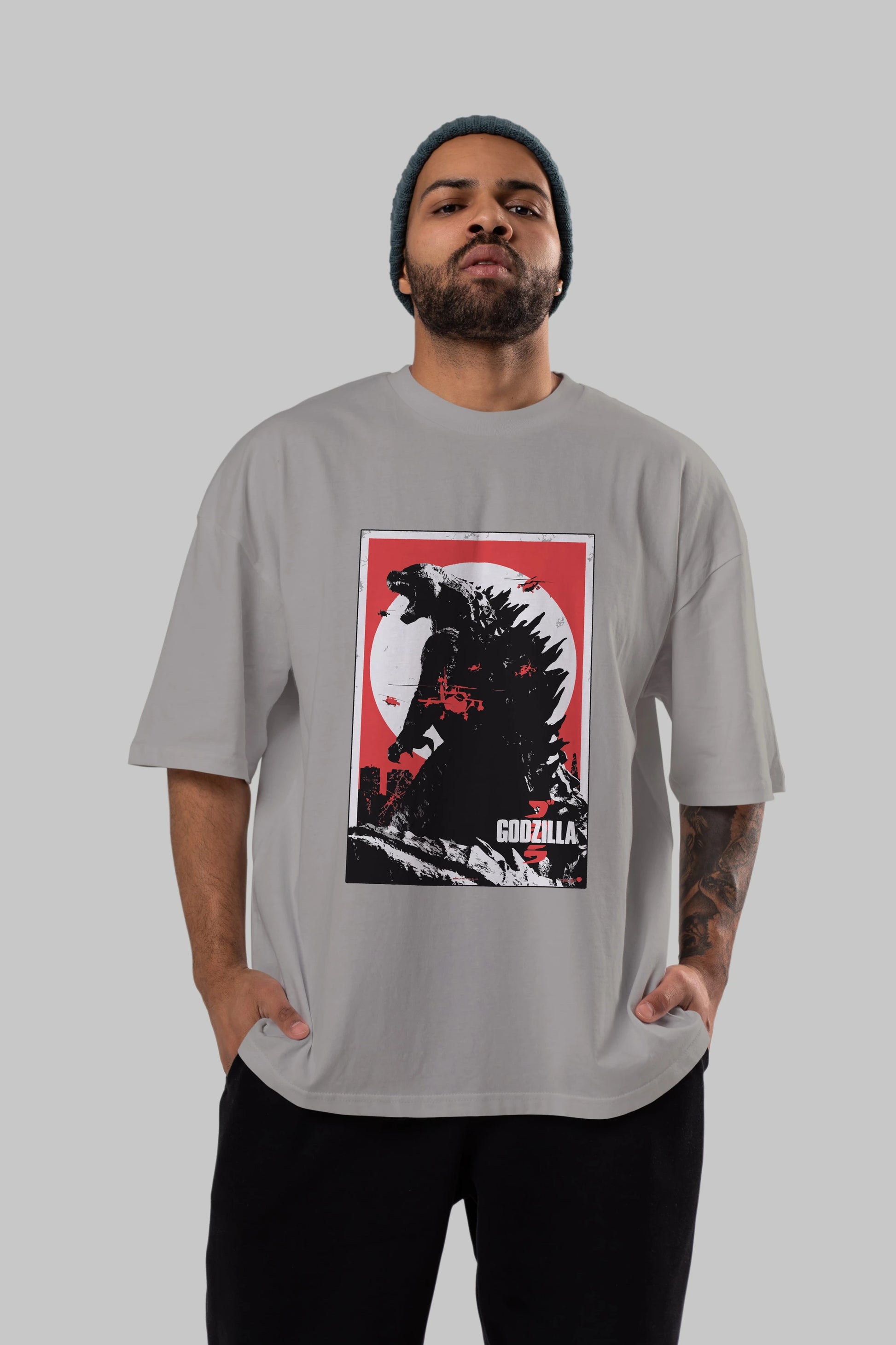 Godzilla (2) Ön Baskılı Oversize t-shirt Erkek Kadın Unisex %100 Pamuk Bisiklet Yaka tişort