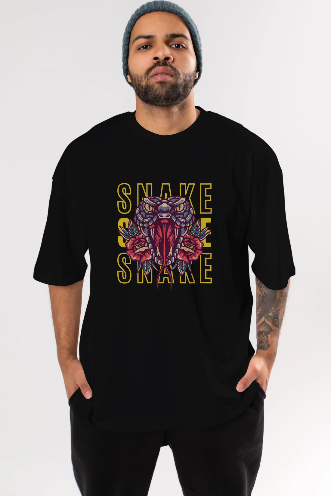 Snake Ön Baskılı Oversize t-shirt Erkek Kadın Unisex