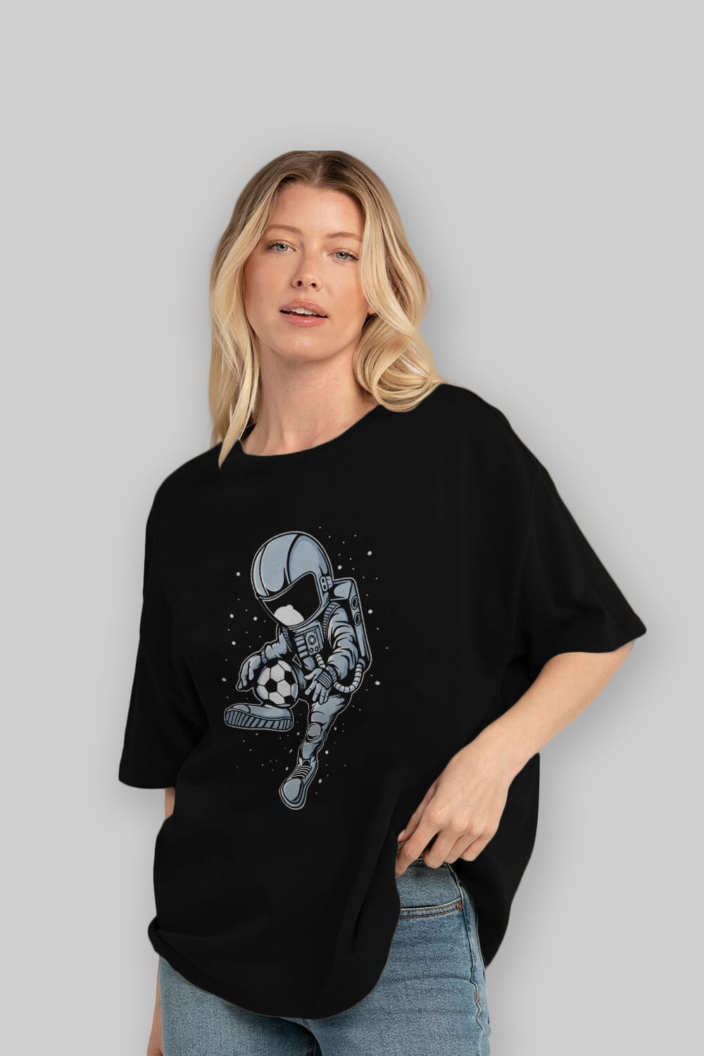 Astronaut Soccer Player Ön Baskılı Oversize t-shirt Erkek Kadın Unisex