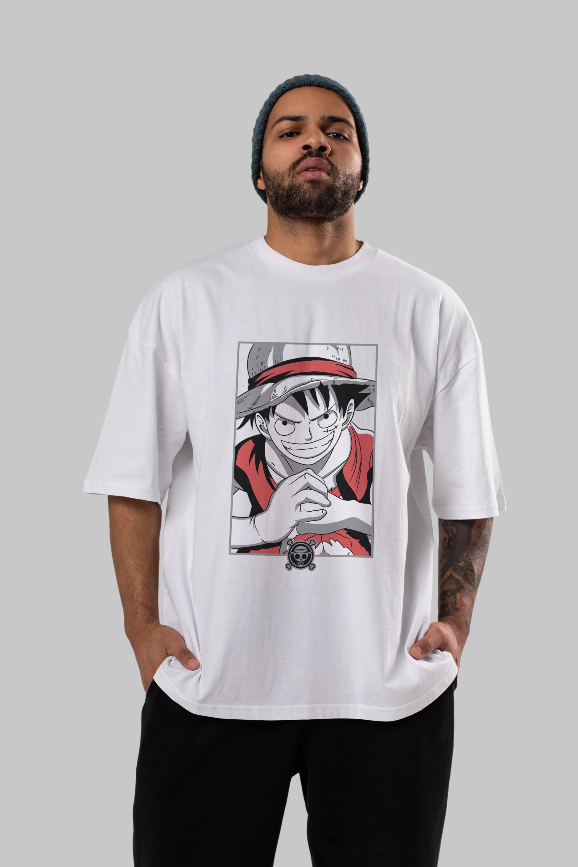 LUFF D. MONKEY OnePiece Anime Ön Baskılı Oversize t-shirt %100 pamuk Erkek Kadın Unisex
