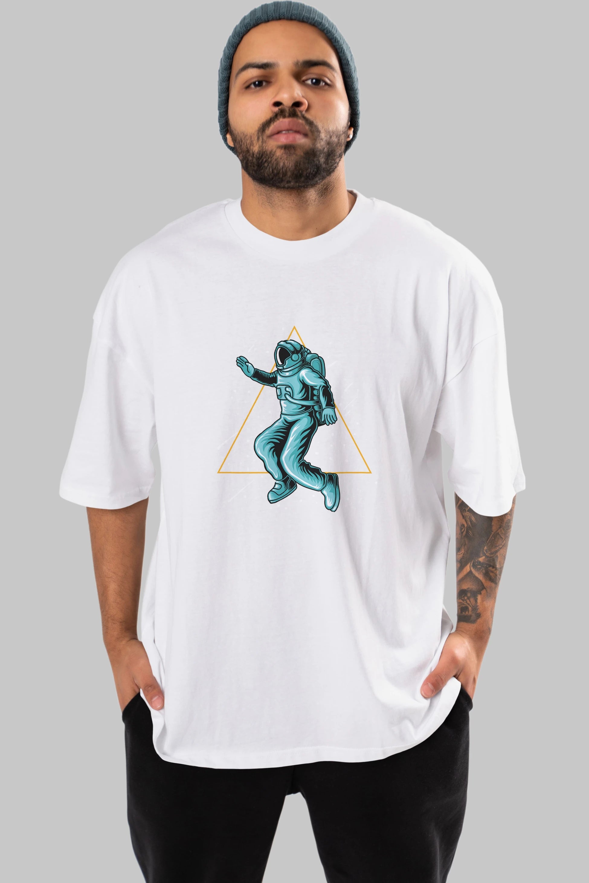 Astronaut Starry Triangle Ön Baskılı Oversize t-shirt Erkek Kadın Unisex