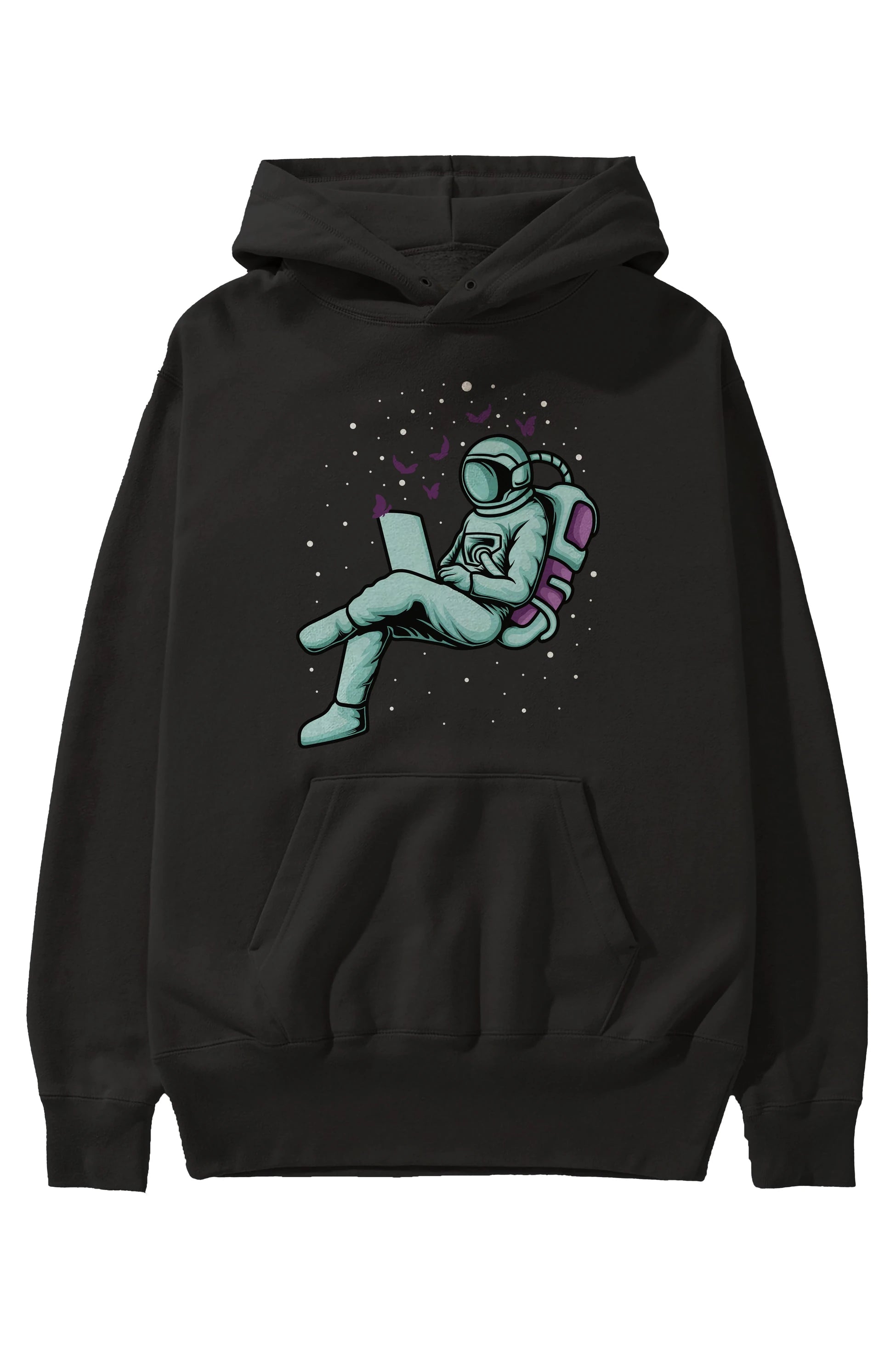 Work with Butterflies in Space Ön Baskılı Hoodie Oversize Kapüşonlu Sweatshirt Erkek Kadın Unisex