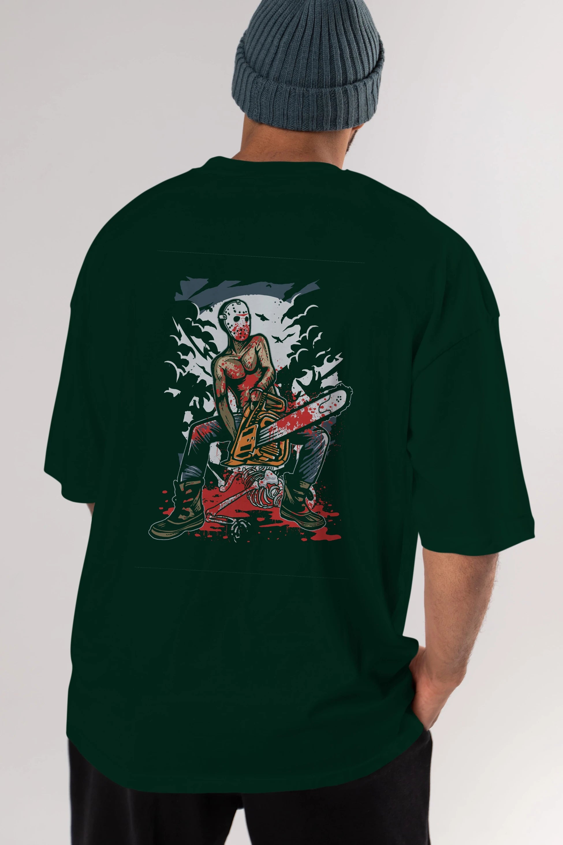 Chainsaw Killer Arka Baskılı Oversize t-shirt Erkek Kadın Unisex %100 Pamuk
