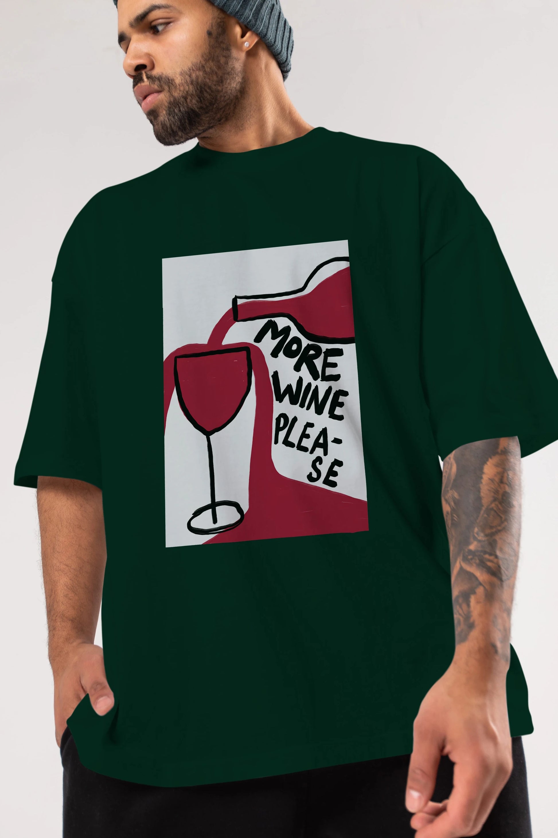 More Wine Please Ön Baskılı Oversize t-shirt Erkek Kadın Unisex %100 Pamuk Bisiklet Yaka tişort