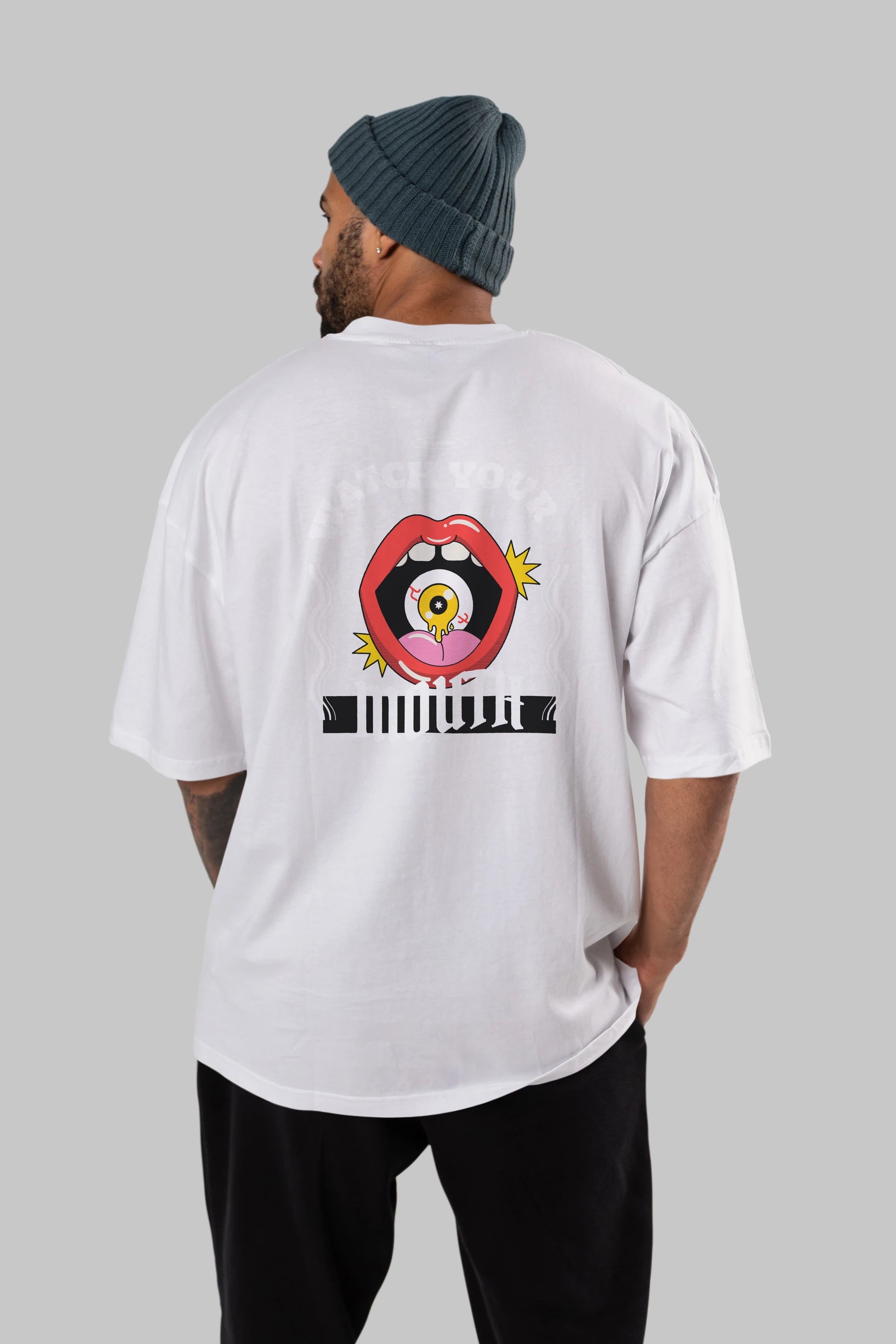 Watch Your Mouth Arka Baskılı Oversize t-shirt Erkek Kadın Unisex