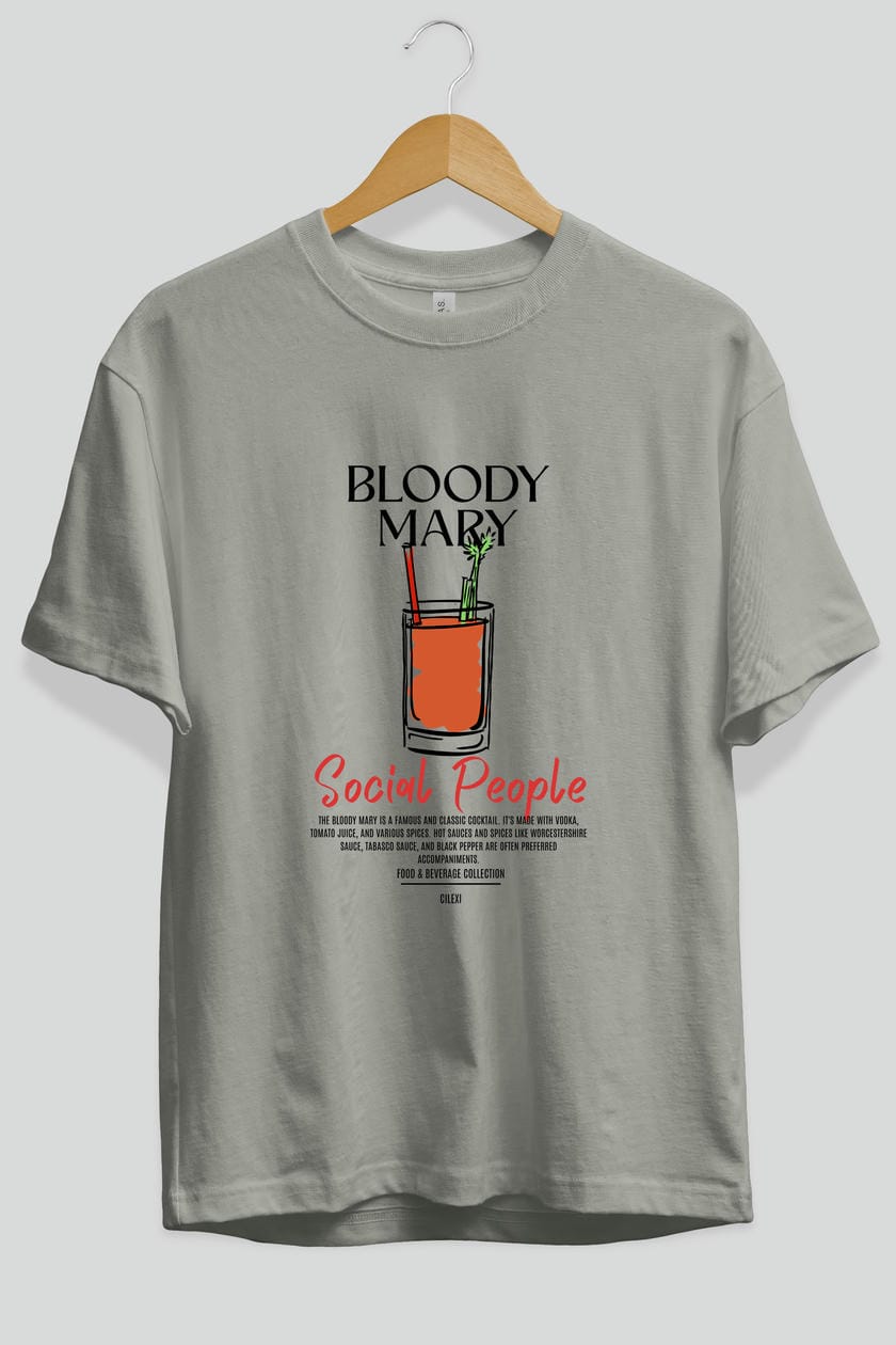 Bloody Mary Kokteyl Serisi ön Baskılı Oversize t-shirt Erkek Kadın %100 Pamuk Bisiklet Yaka tişort
