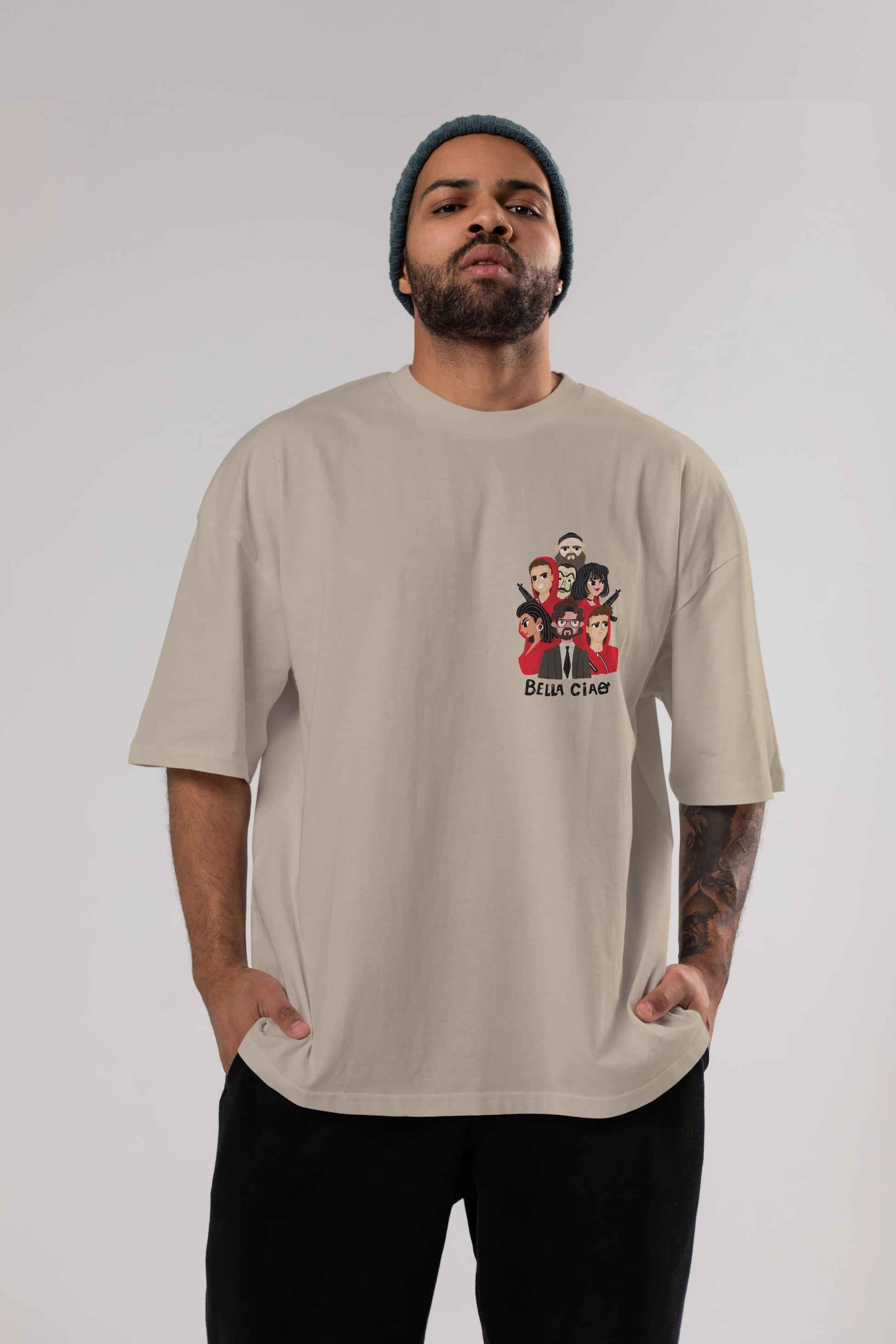 La Casa De Papel (13) Ön Sol Baskılı Oversize t-shirt Erkek Kadın Unisex %100 Pamuk Bisiklet Yaka tişort