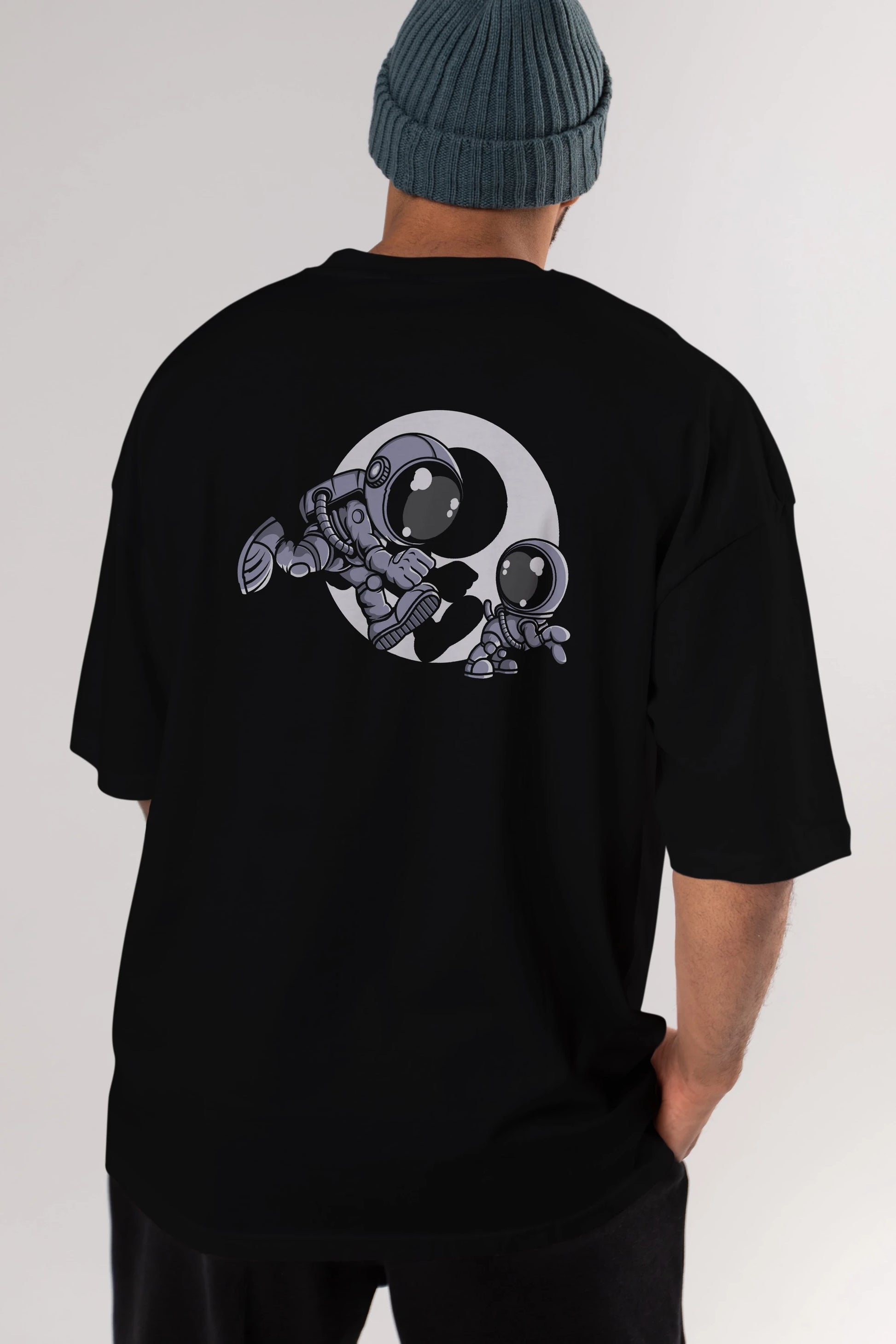 Astronaut And Little Dog Arka Baskılı Oversize t-shirt Erkek Kadın Unisex