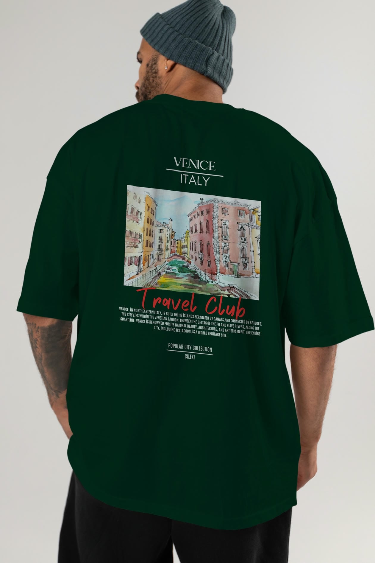 Venice İtaly Arka Baskılı Oversize t-shirt Erkek Kadın Pamuk Bisiklet Yaka tişort