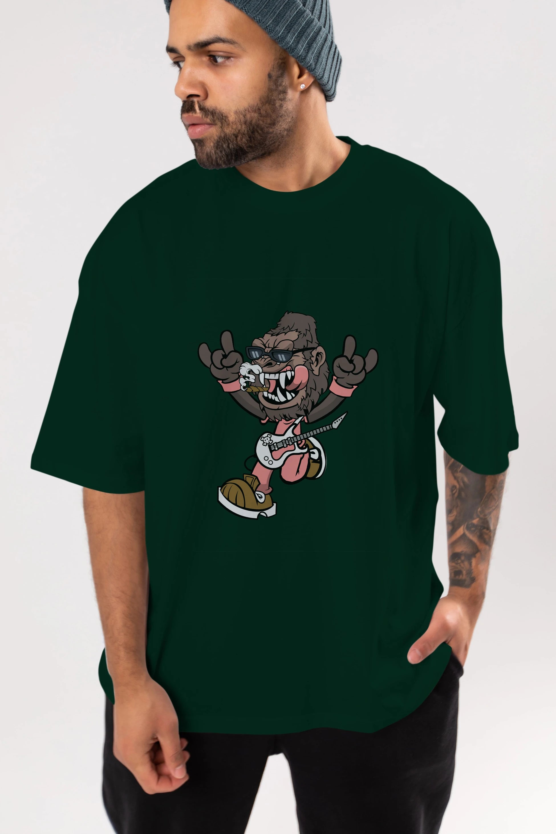 Gorilla Metal Ön Baskılı Oversize t-shirt Erkek Kadın Unisex %100 Pamuk tişort