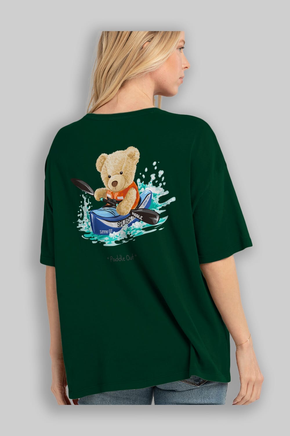 Teddy Bear Paddle Out Arka Baskılı Oversize t-shirt Erkek Kadın Unisex %100 Pamuk