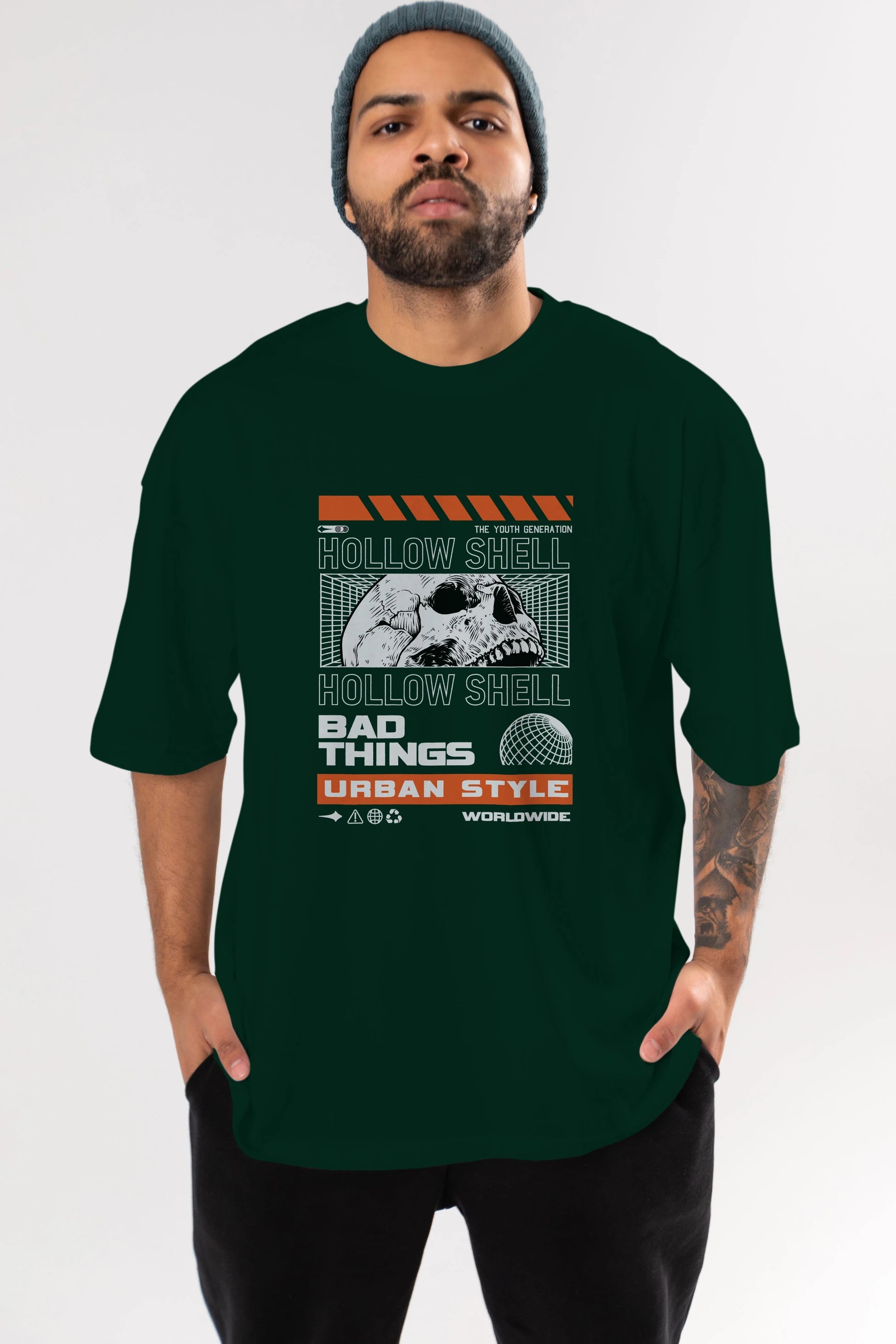 Hollow Shell Ön Baskılı Oversize t-shirt Erkek Kadın Unisex