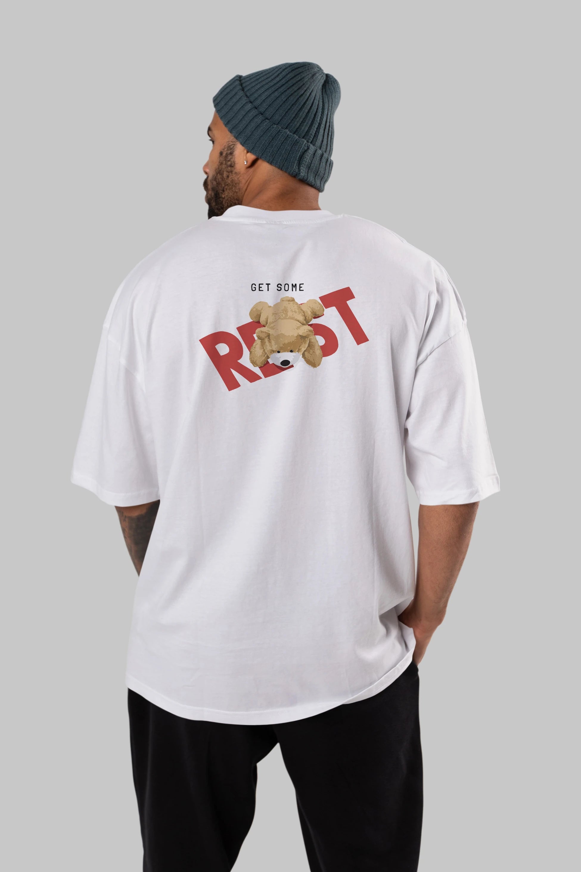 Teddy Bear Rest Arka Baskılı Oversize t-shirt Erkek Kadın Unisex %100 Pamuk