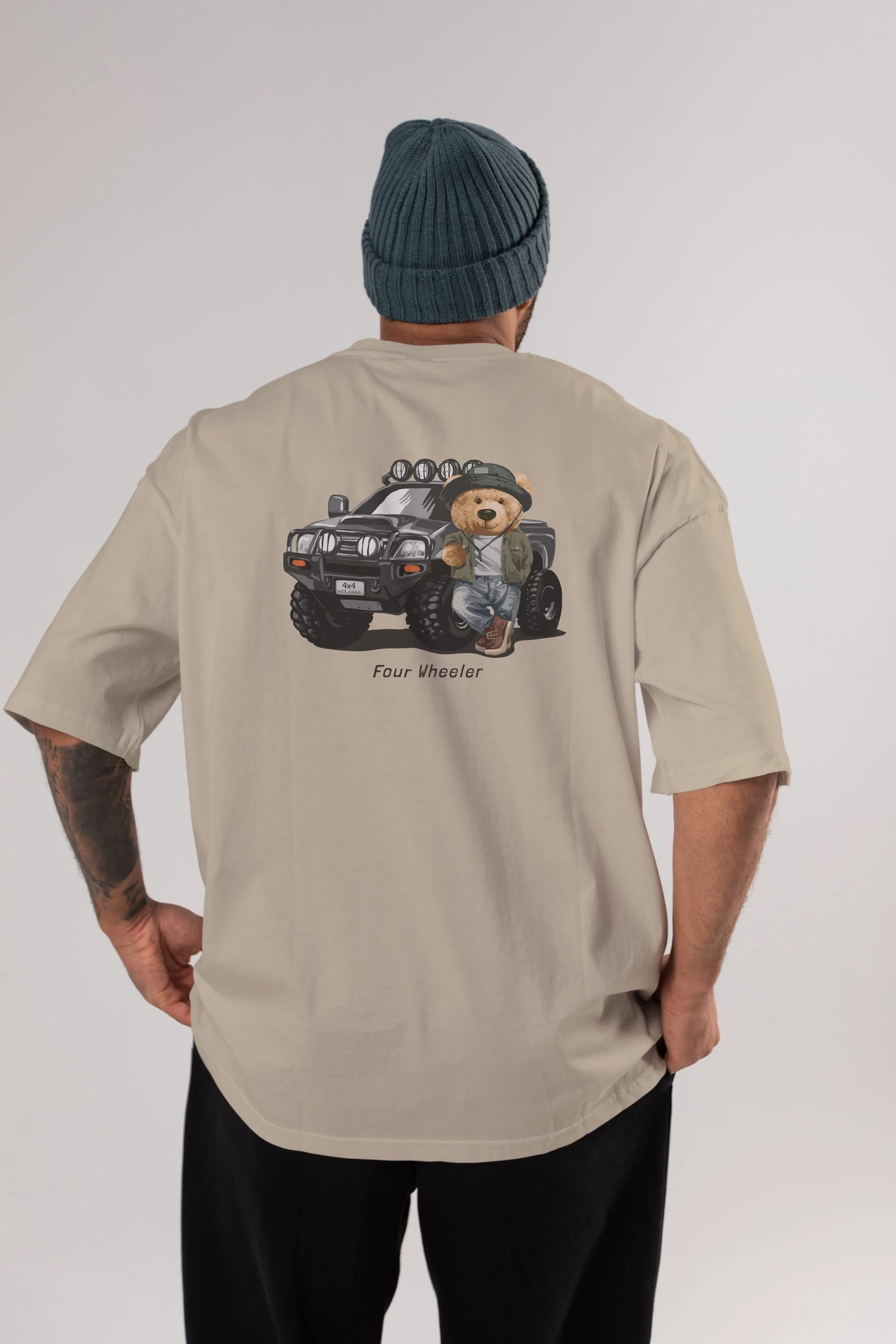 Teddy Bear Off Road Arka Baskılı Oversize t-shirt Erkek Kadın Unisex %100 Pamuk