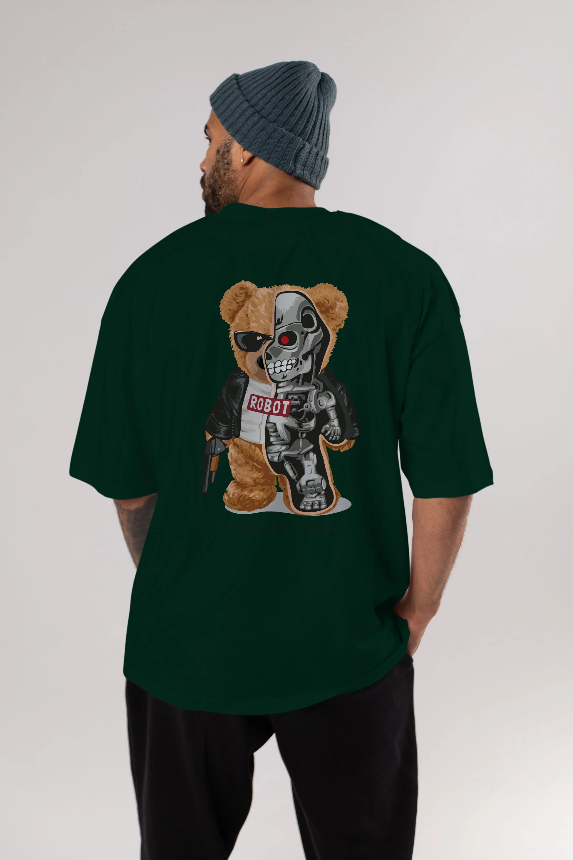 Teddy Bear Robot Arka Baskılı Oversize t-shirt Erkek Kadın Unisex %100 Pamuk
