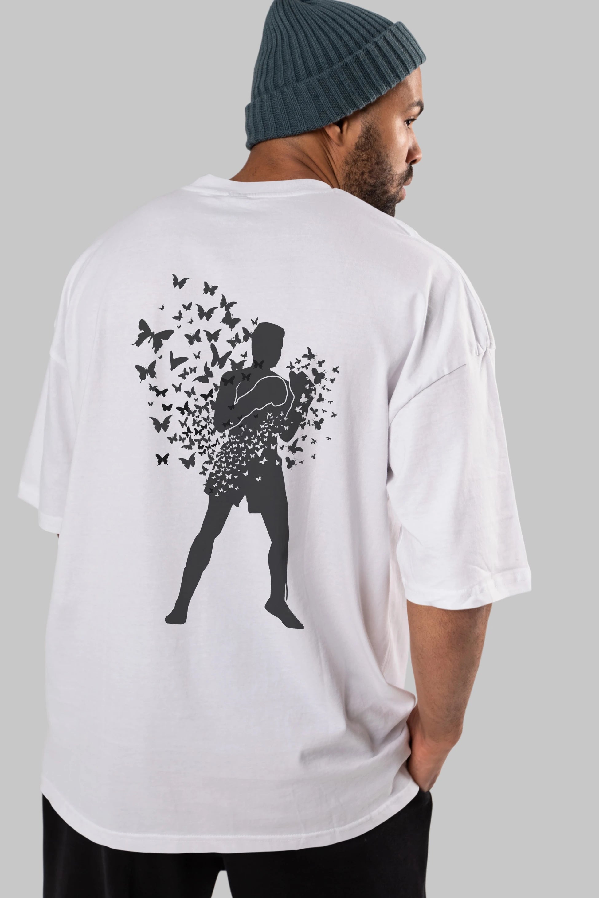 Float Like Butterfly Sting Like Bee Arka Baskılı Oversize t-shirt %100 pamuk Erkek Kadın Unisex