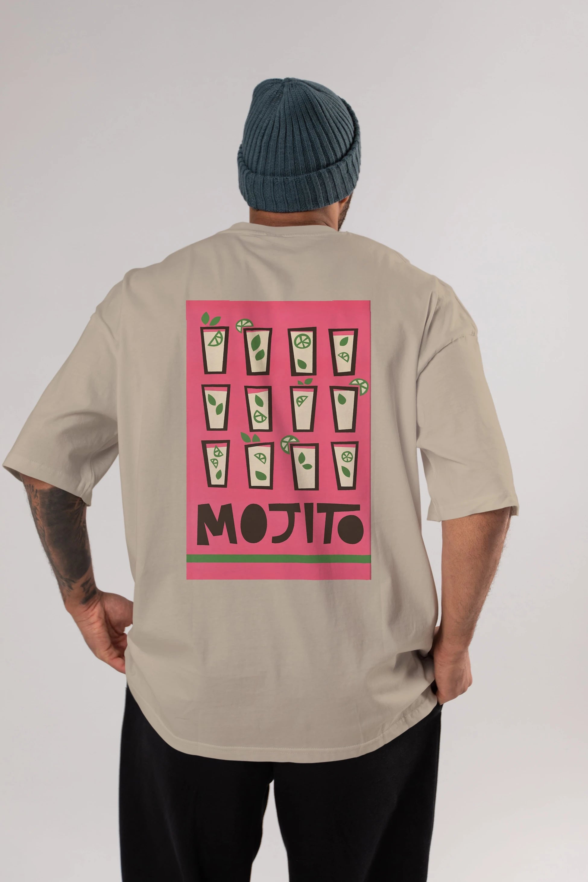 Mojito Arka Baskılı Oversize t-shirt Erkek Kadın Unisex %100 Pamuk Bisiklet Yaka tişort