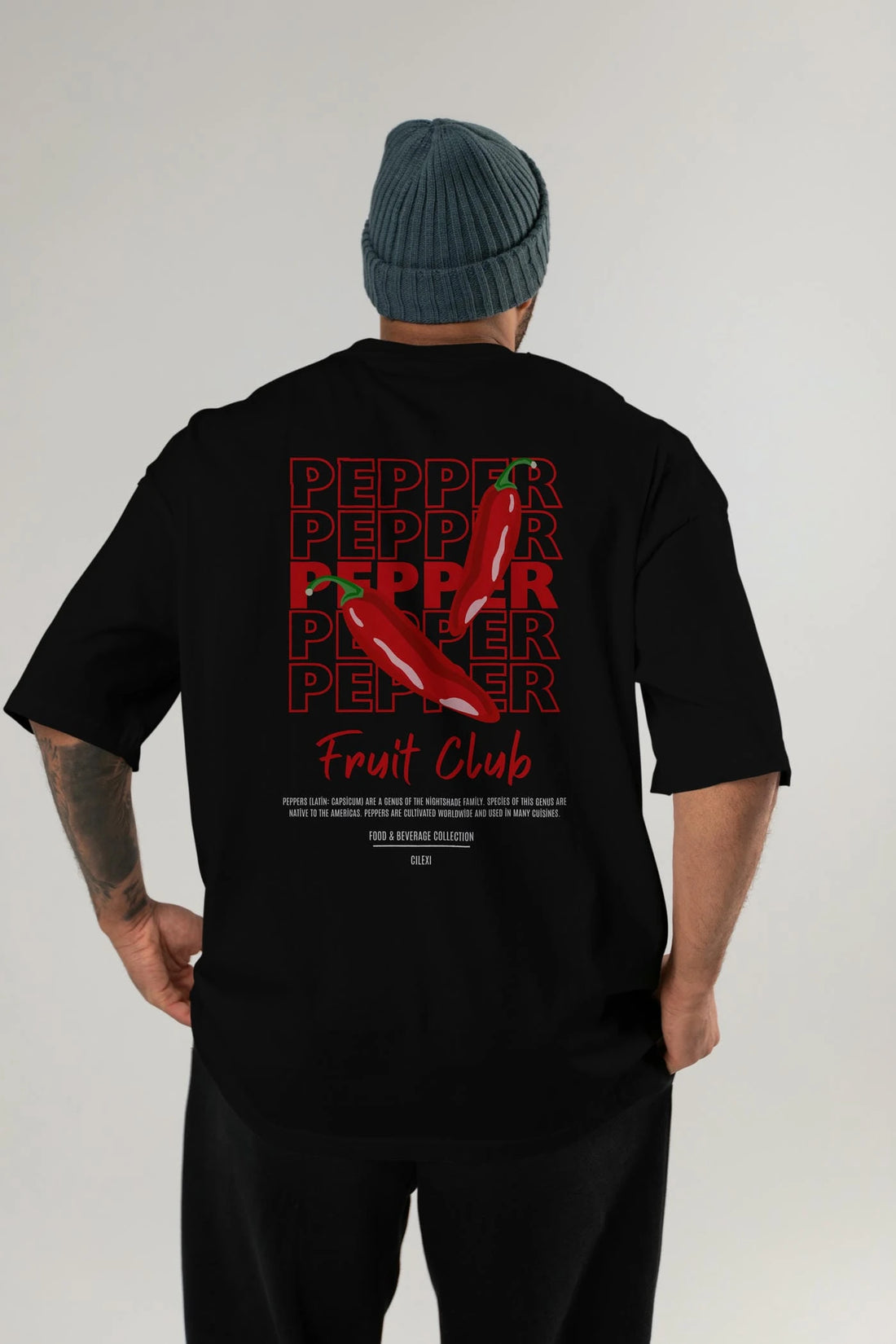Pepper Arka Baskılı Oversize t-shirt Erkek Kadın Pamuk Bisiklet Yaka tişort