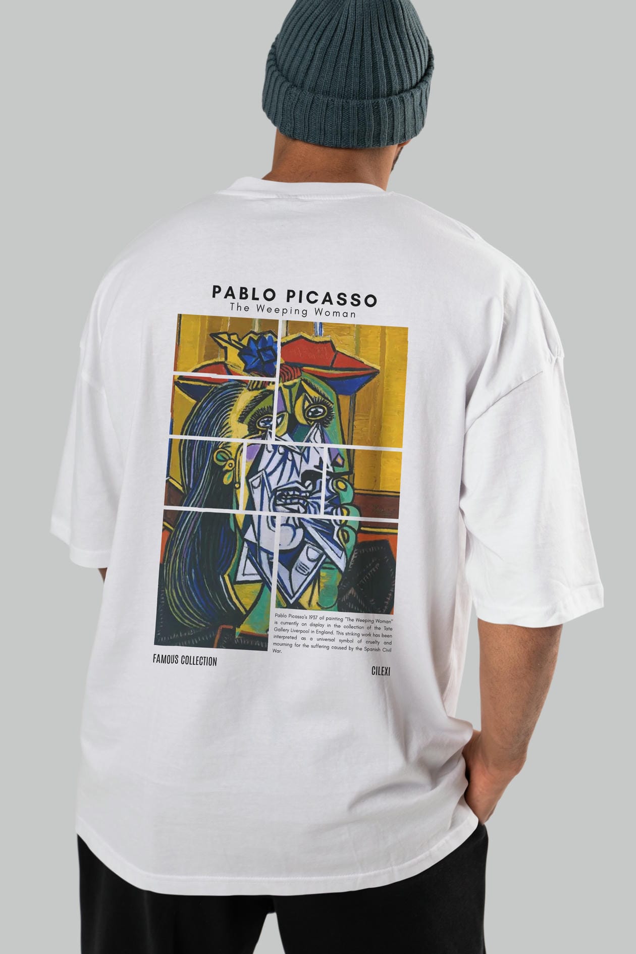 Pablo Picasso Arka Baskılı Oversize t-shirt Erkek Kadın Bisiklet Yaka Pamuk tişort
