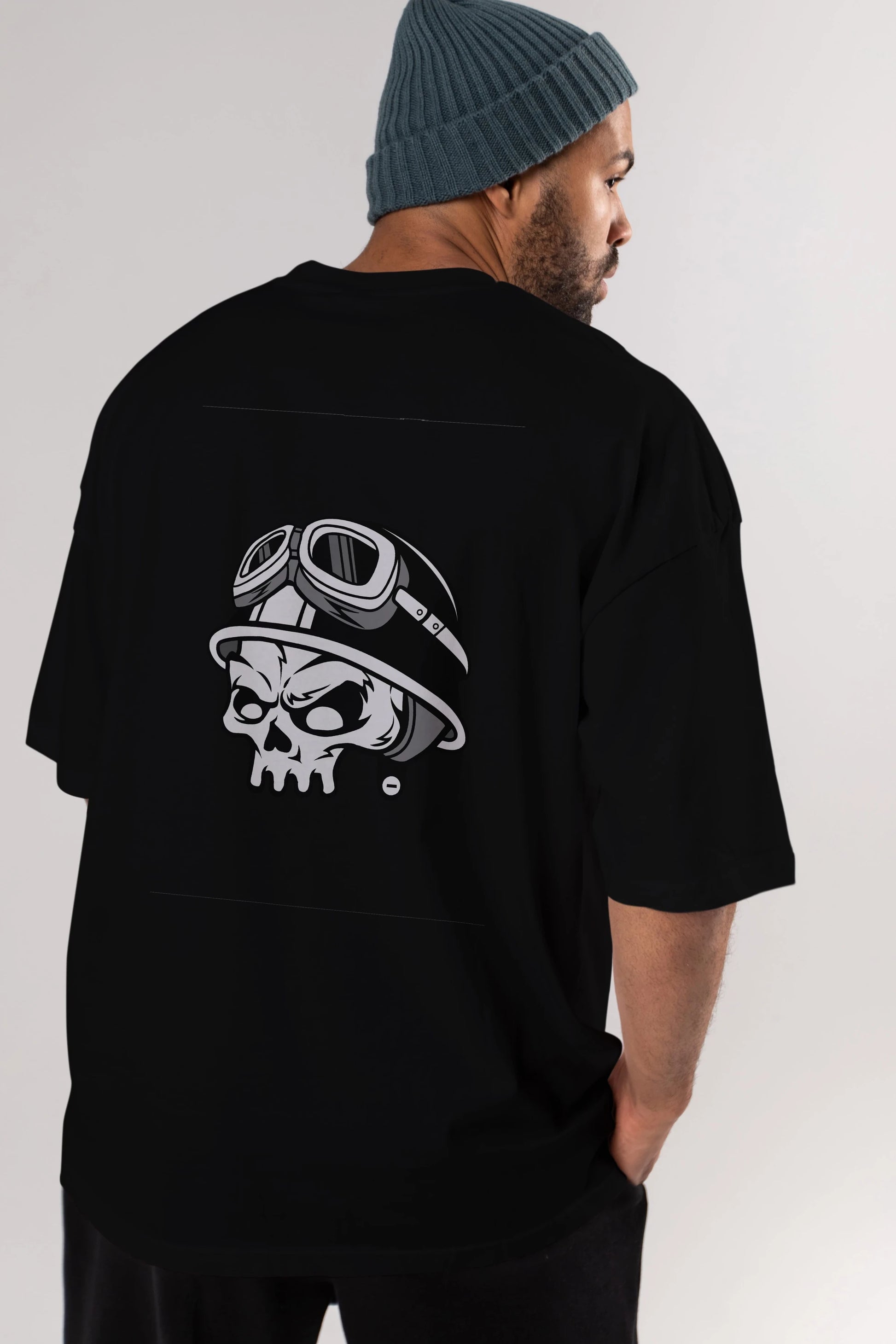 Biker Helmet Arka Baskılı Oversize t-shirt Erkek Kadın Unisex %100 Pamuk tişort