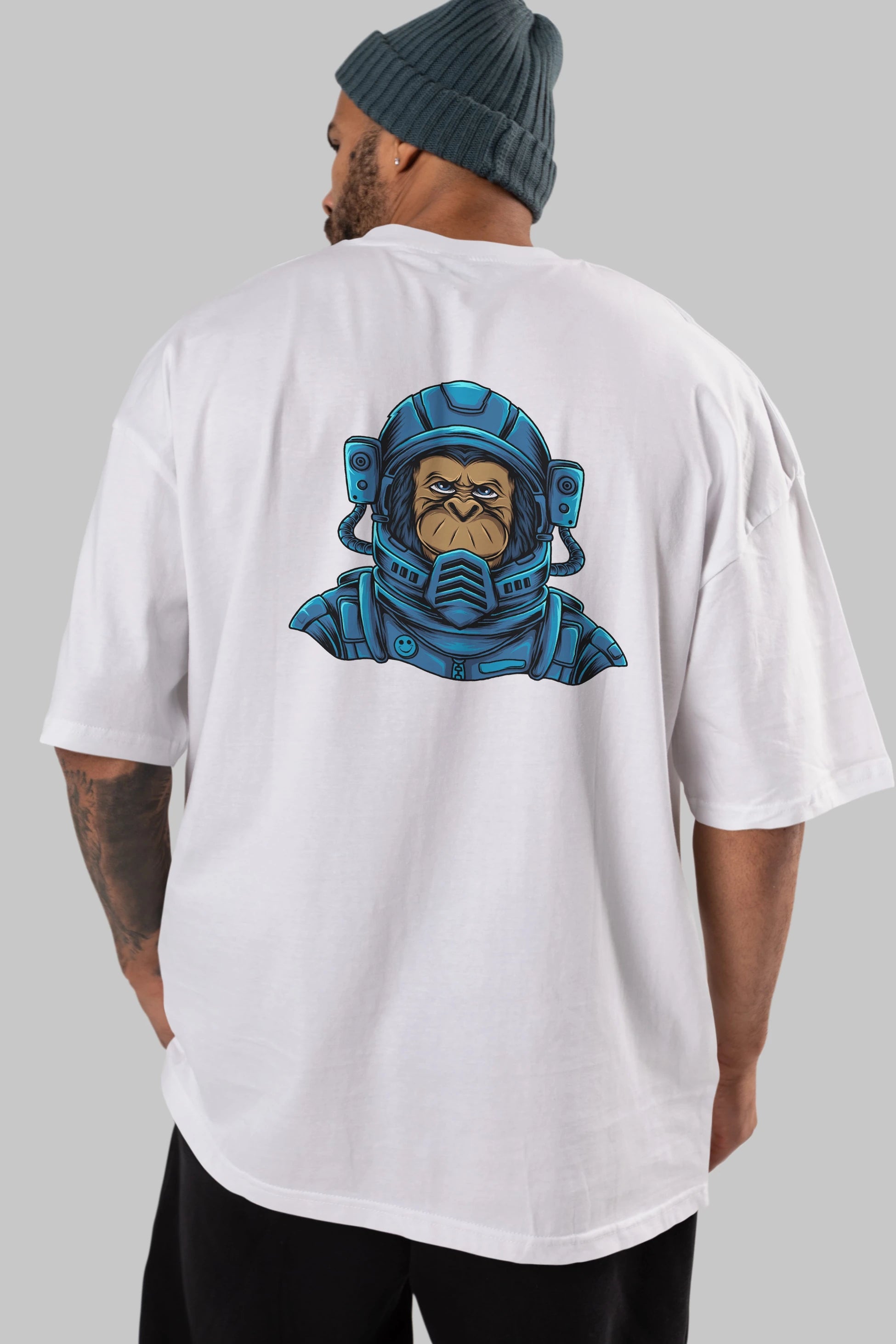 Astromonkey Arka Baskılı Oversize t-shirt Erkek Kadın Unisex