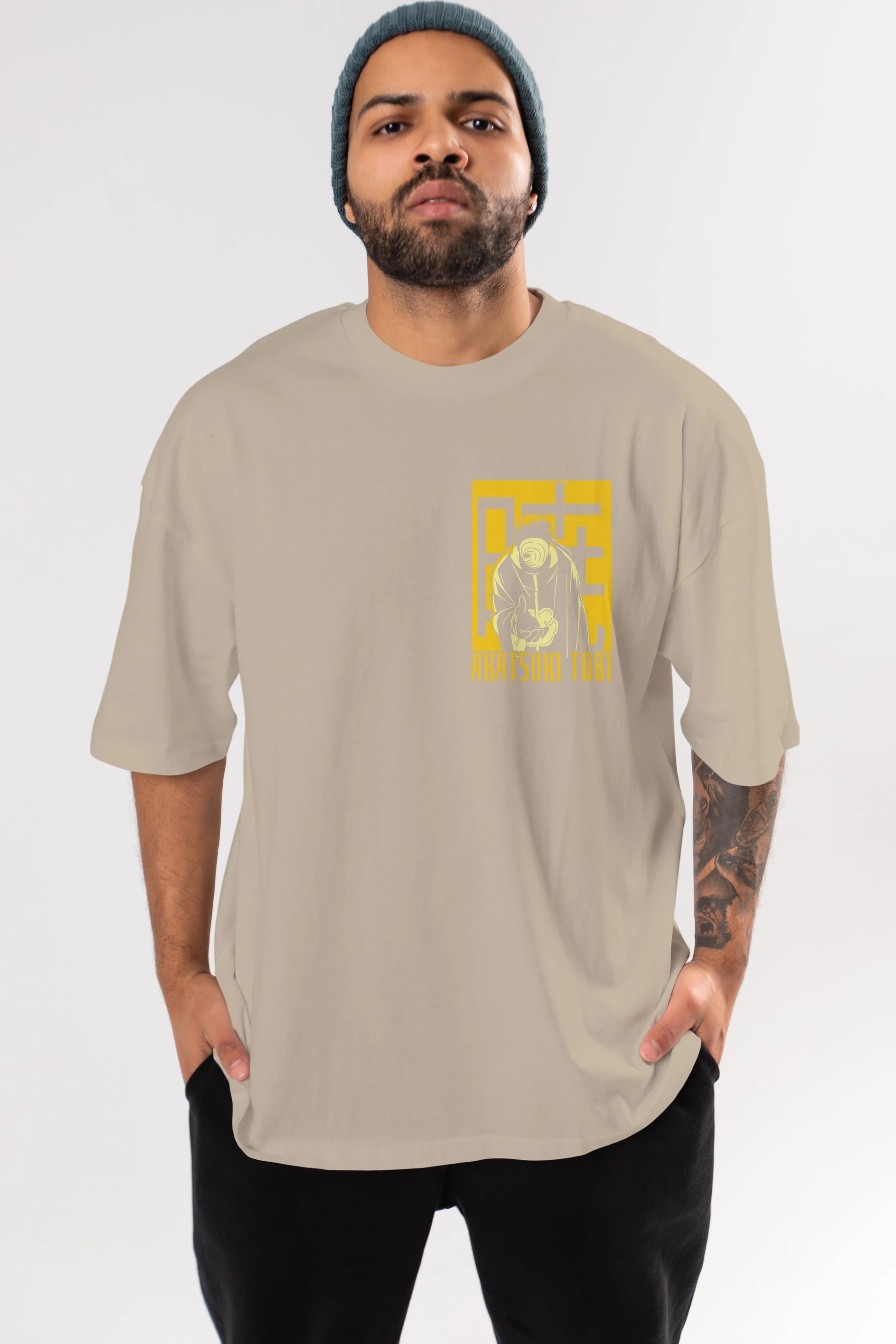 AKATSUKI OBITO NARUTO Ön Sol Baskılı Oversize t-shirt Erkek Kadın Unisex %100 Pamuk Bisiklet Yaka tişort