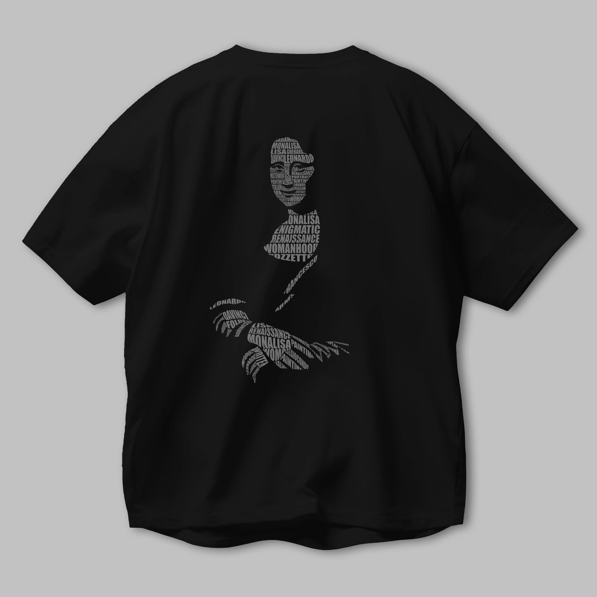 Mona Lisa Calligram Arka Baskılı Oversize t-shirt %100 pamuk Erkek Kadın Unisex