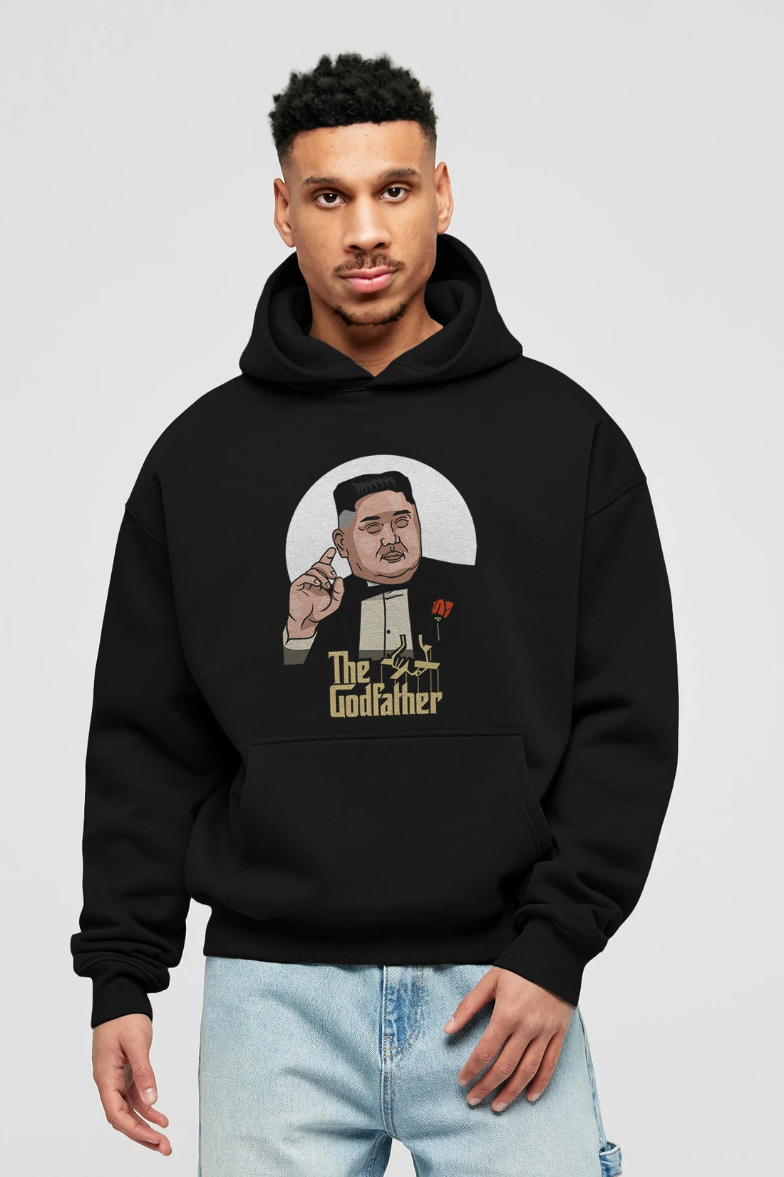 Godfather Jong Un Ön Baskılı Hoodie Oversize Kapüşonlu Sweatshirt Erkek Kadın Unisex