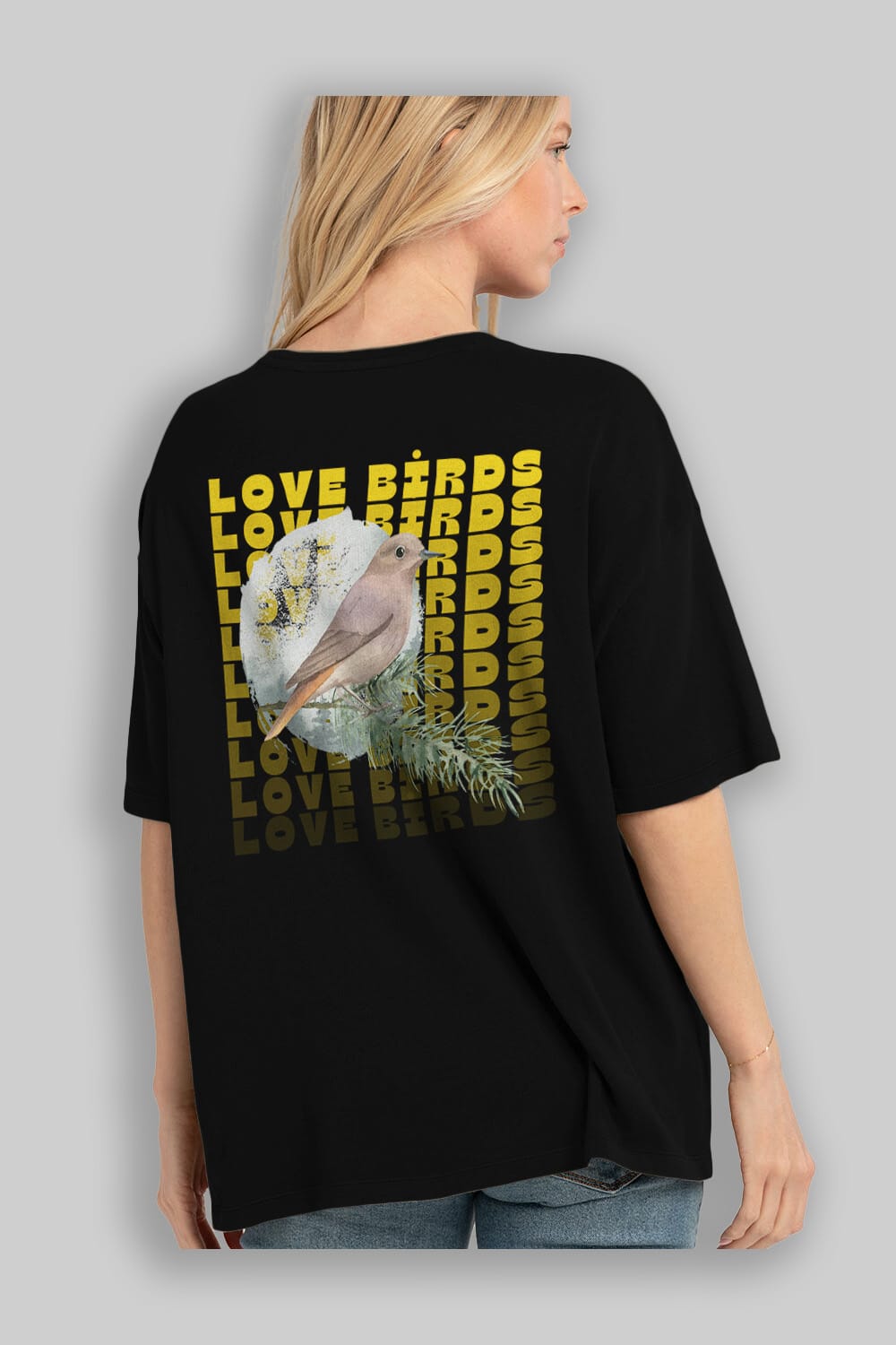 Love Birds Yazılı Arka Baskılı Oversize t-shirt Erkek Kadın Unisex