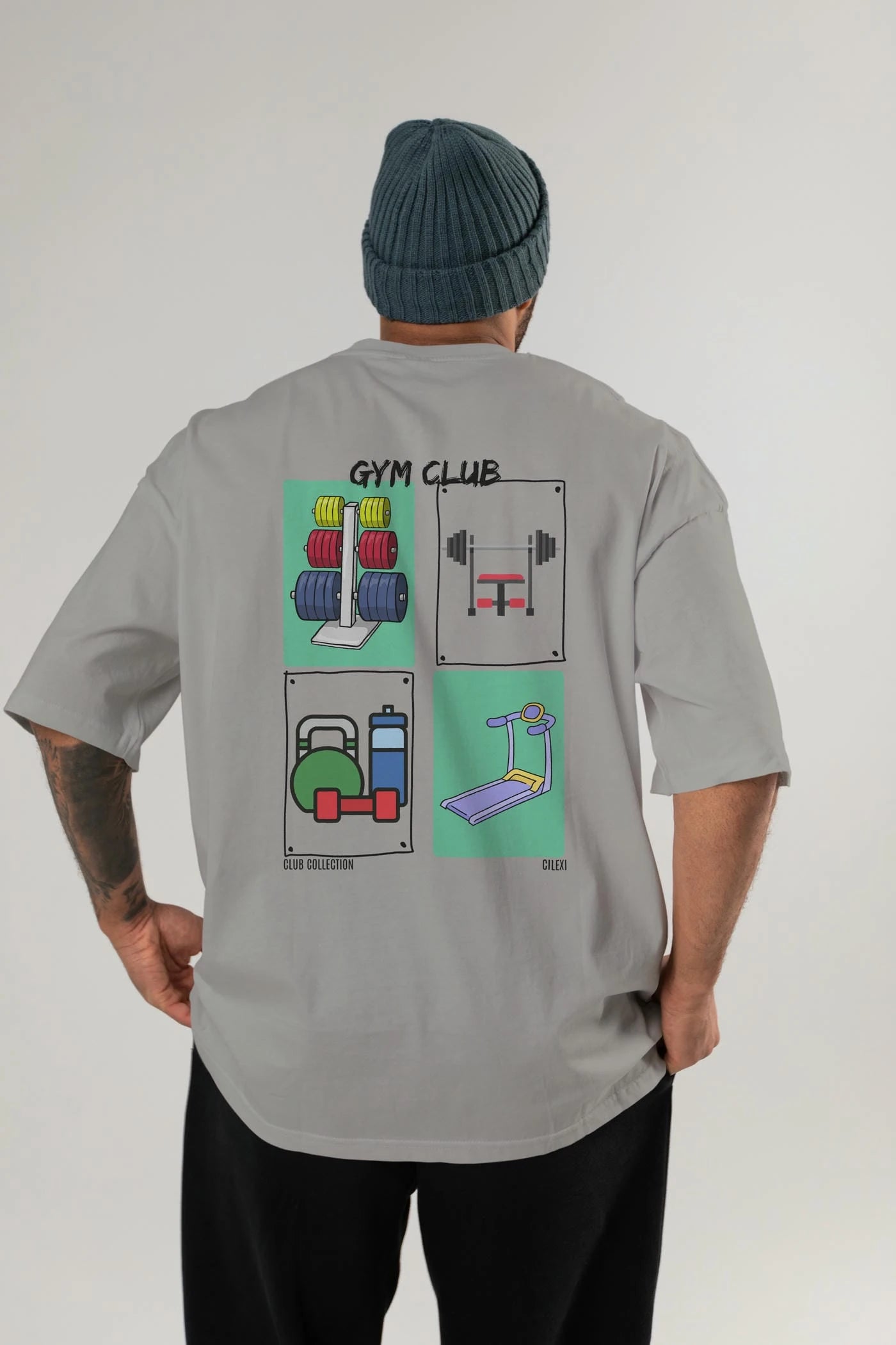 Gym Club Arka Baskılı Oversize t-shirt Erkek Kadın %100 Pamuk Bisiklet Yaka tişort