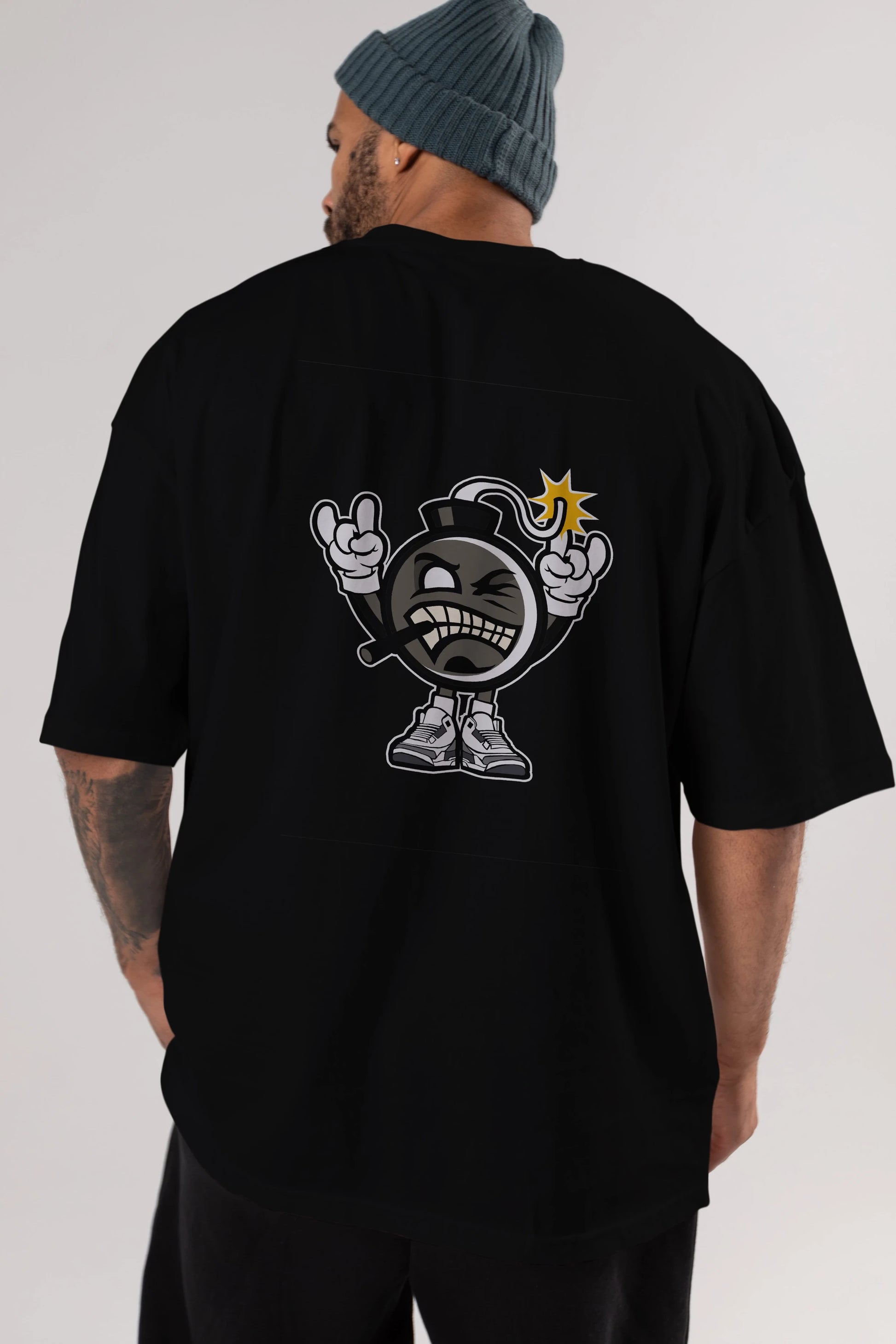 Evil Bomb Arka Baskılı Oversize t-shirt Erkek Kadın Unisex %100 Pamuk tişort