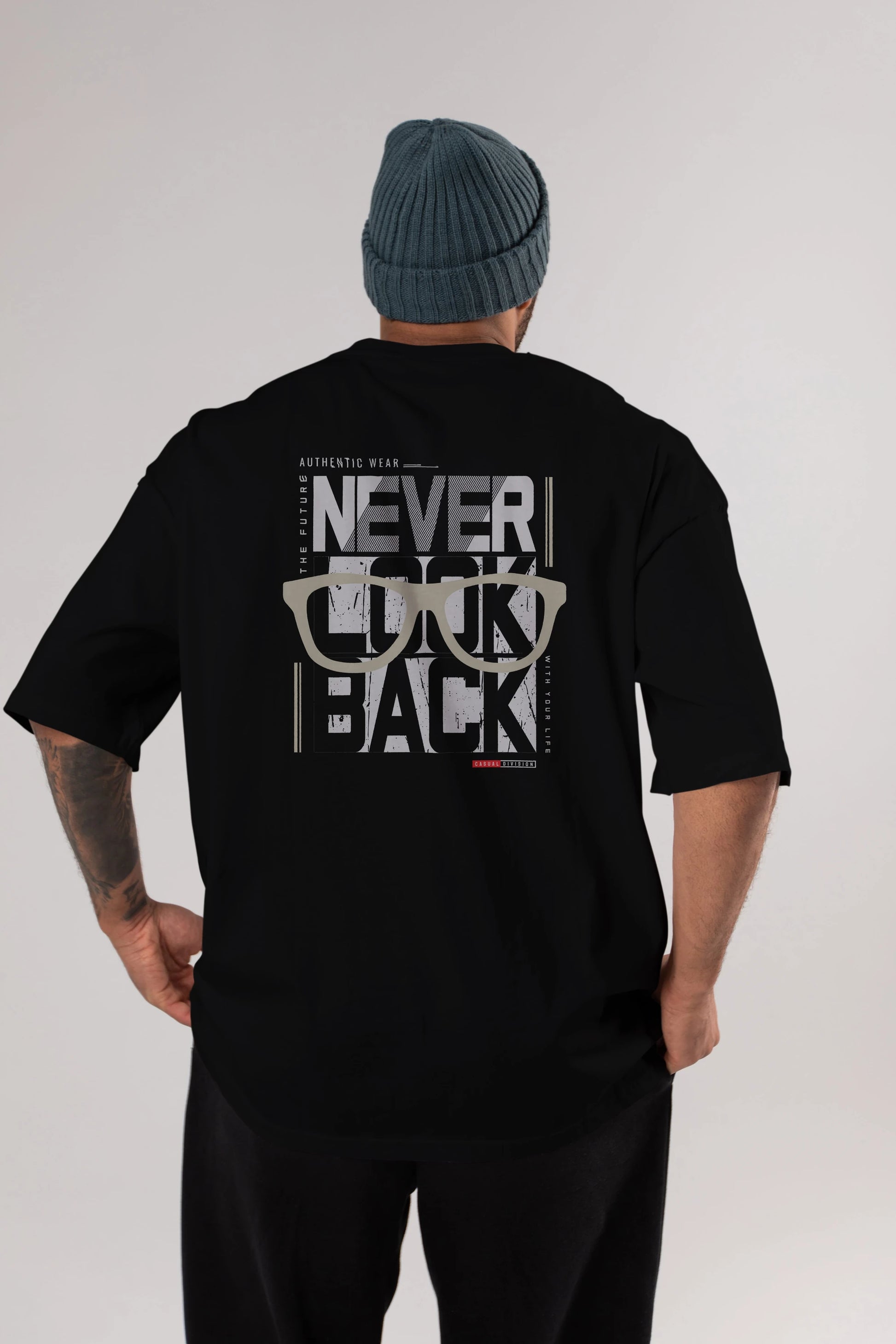 Never Look Back Arka Baskılı Oversize t-shirt Erkek Kadın Unisex
