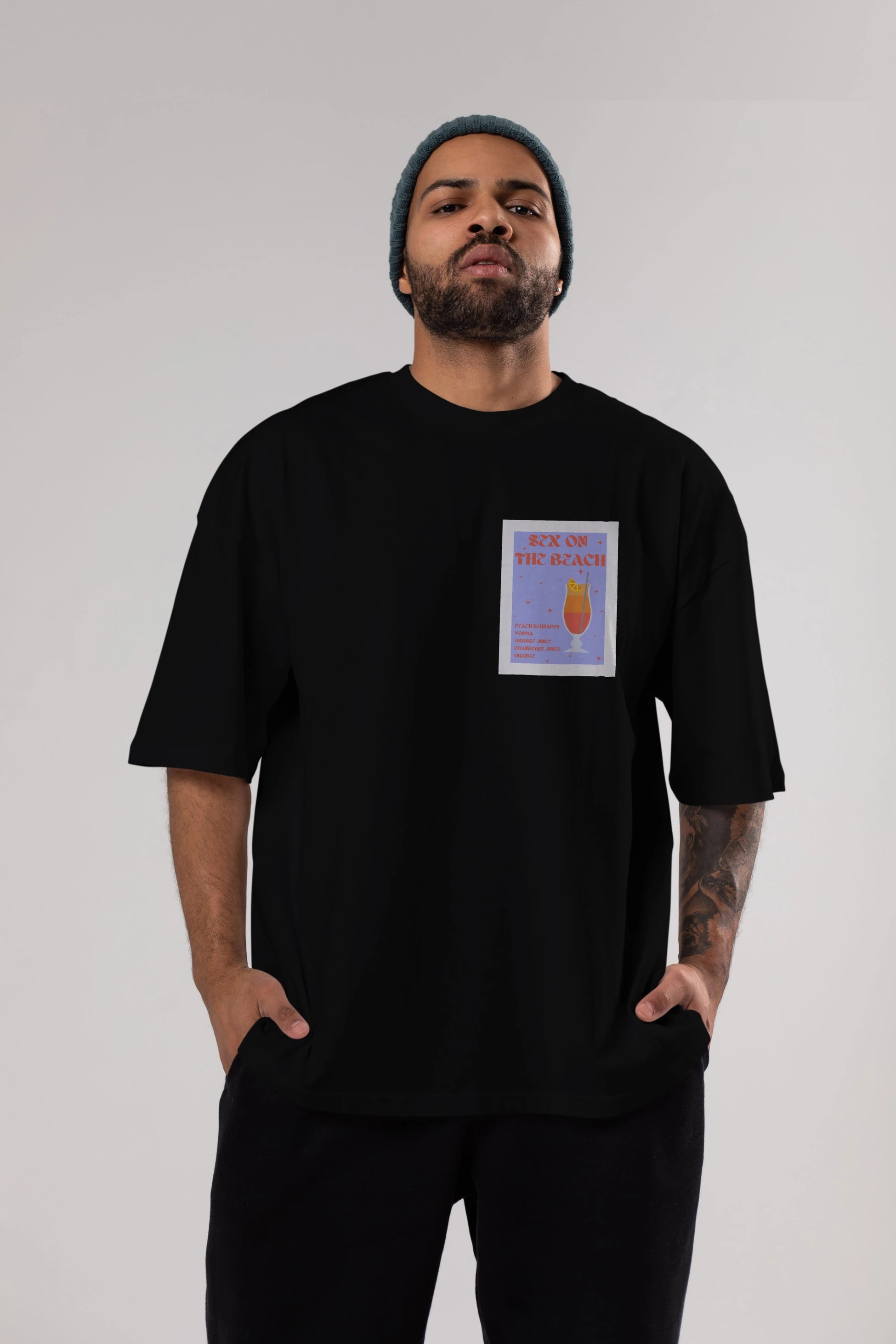Sex On The Beach Ön Sol Baskılı Oversize t-shirt Erkek Kadın Unisex %100 Pamuk Bisiklet Yaka tişort