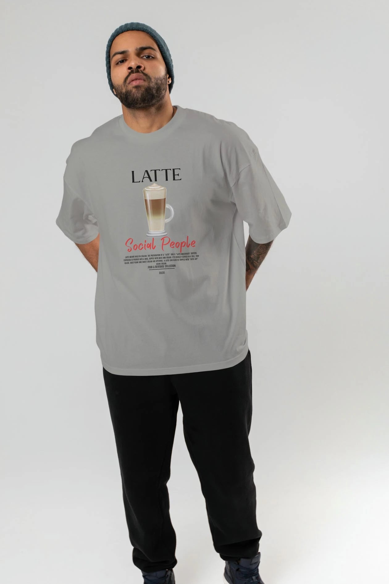 Latte Kokteyl Serisi ön Baskılı Oversize t-shirt Erkek Kadın %100 Pamuk Bisiklet Yaka tişort