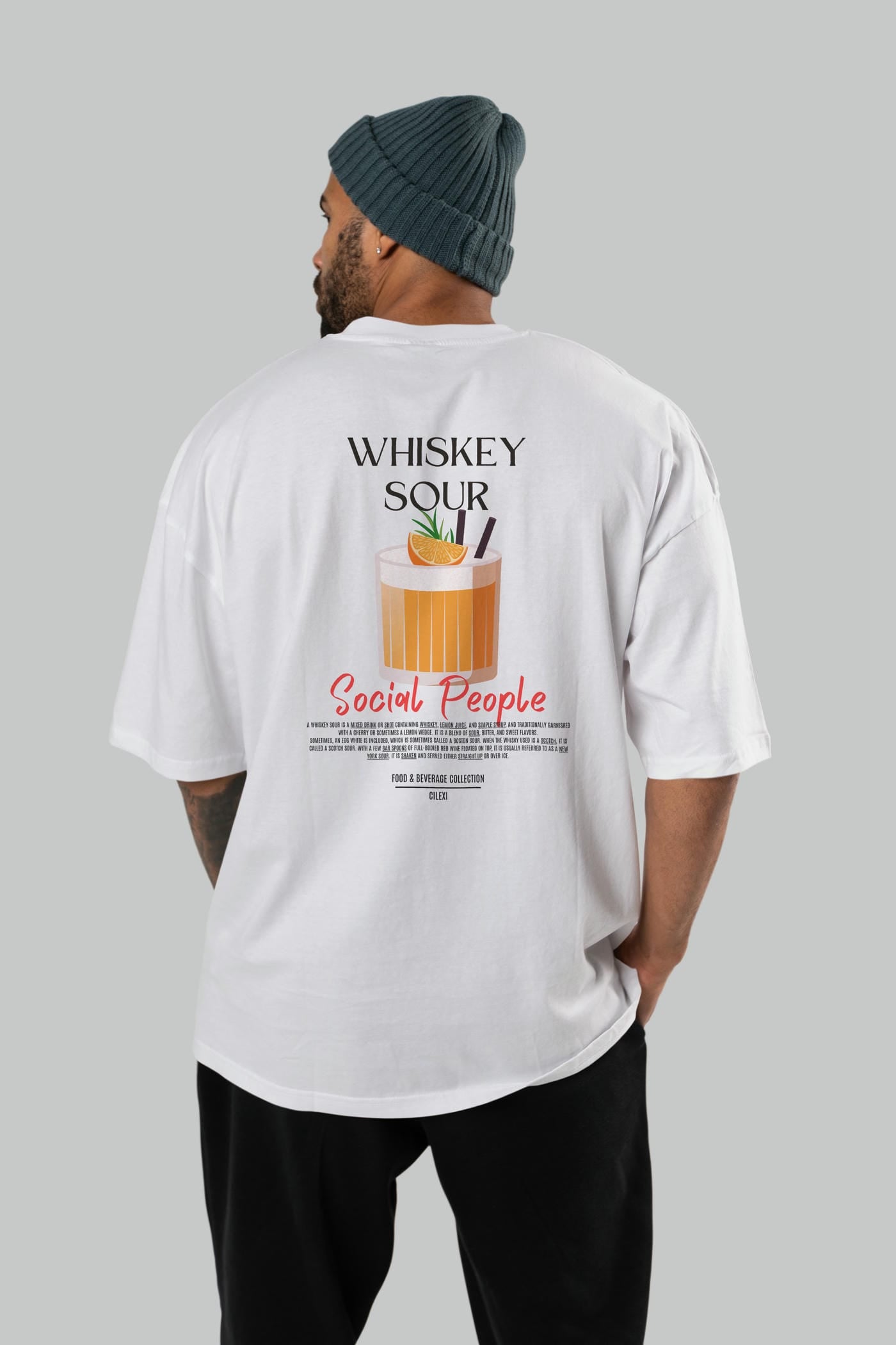 Whıskey Sour Kokteyl Serisi Baskılı Oversize t-shirt Erkek Kadın Unisex %100 Pamuk Bisiklet Yaka tişort