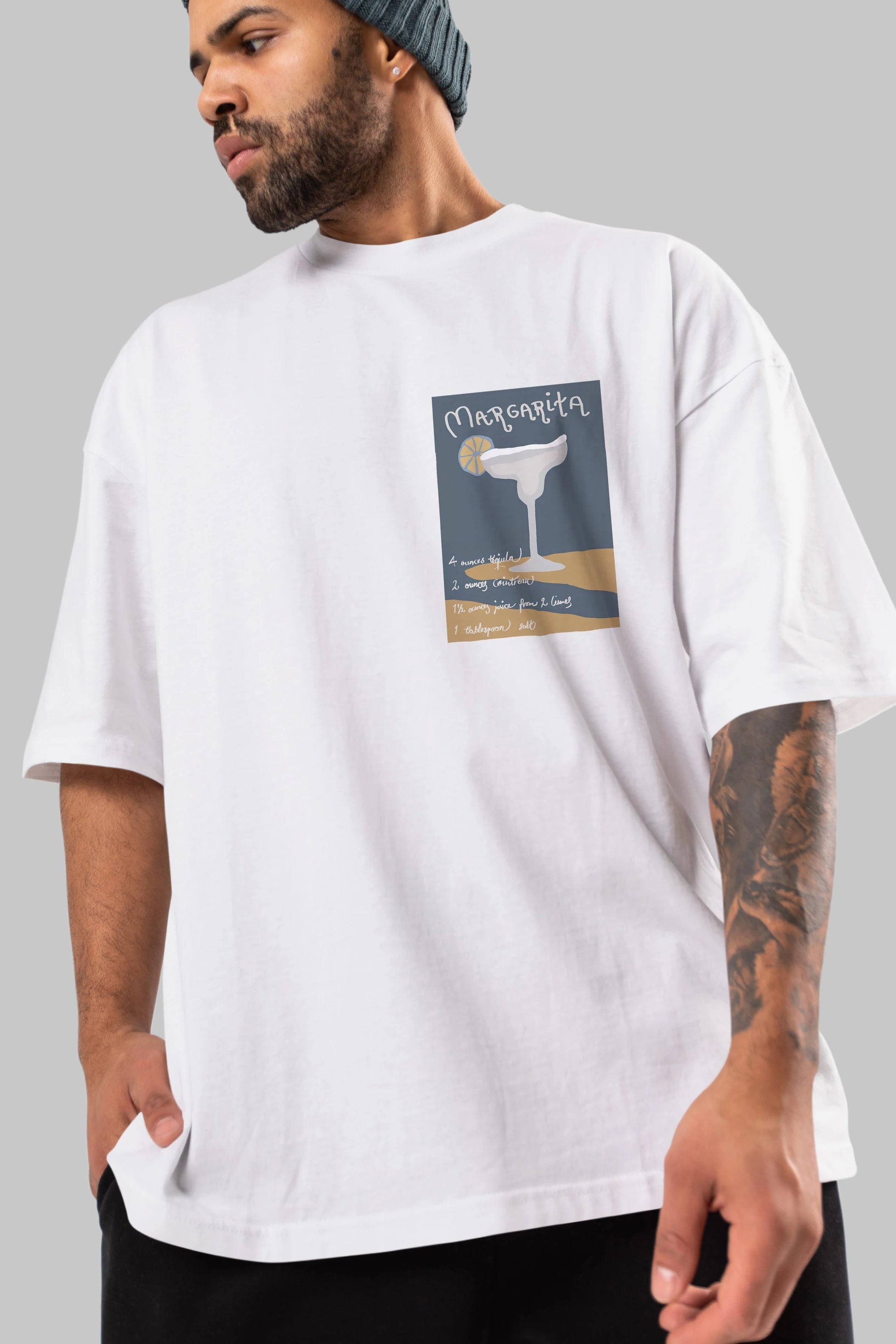Margarita 2 Ön Sol Baskılı Oversize t-shirt Erkek Kadın Unisex %100 Pamuk Bisiklet Yaka tişort