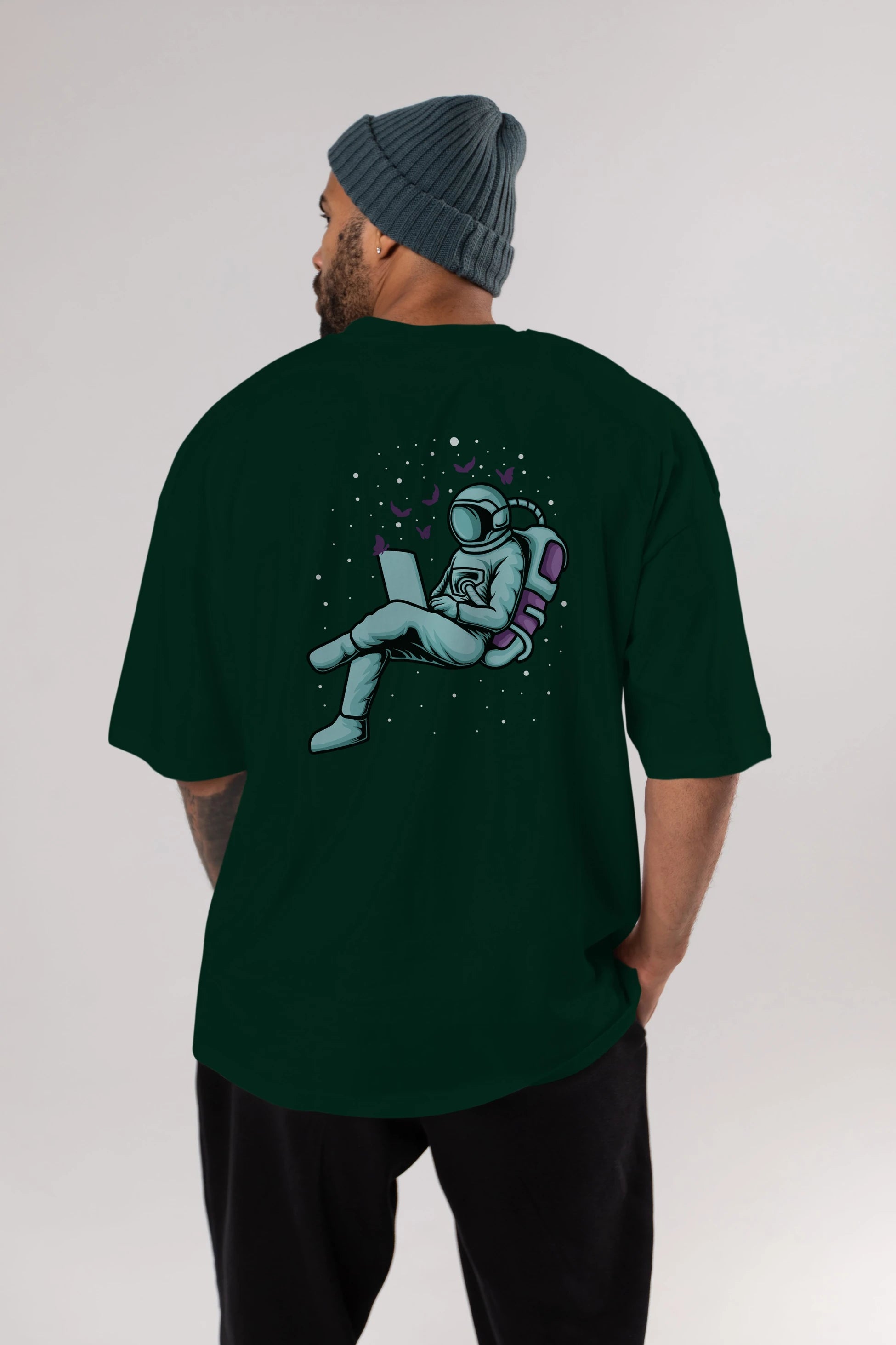 Work with Butterflies in Space Arka Baskılı Oversize t-shirt Erkek Kadın Unisex