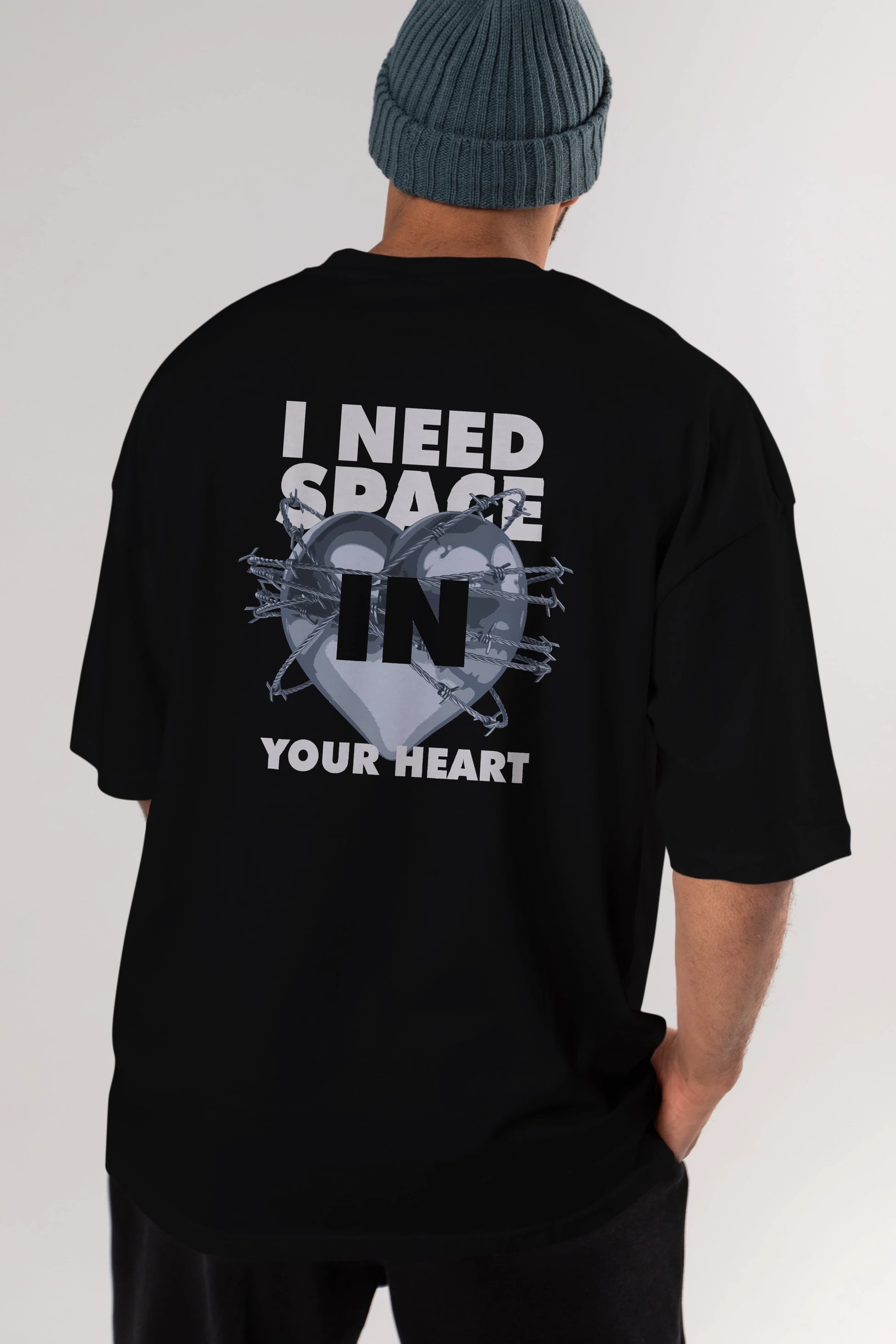 I Need Space Your Heart Arka Baskılı Oversize t-shirt Erkek Kadın Unisex