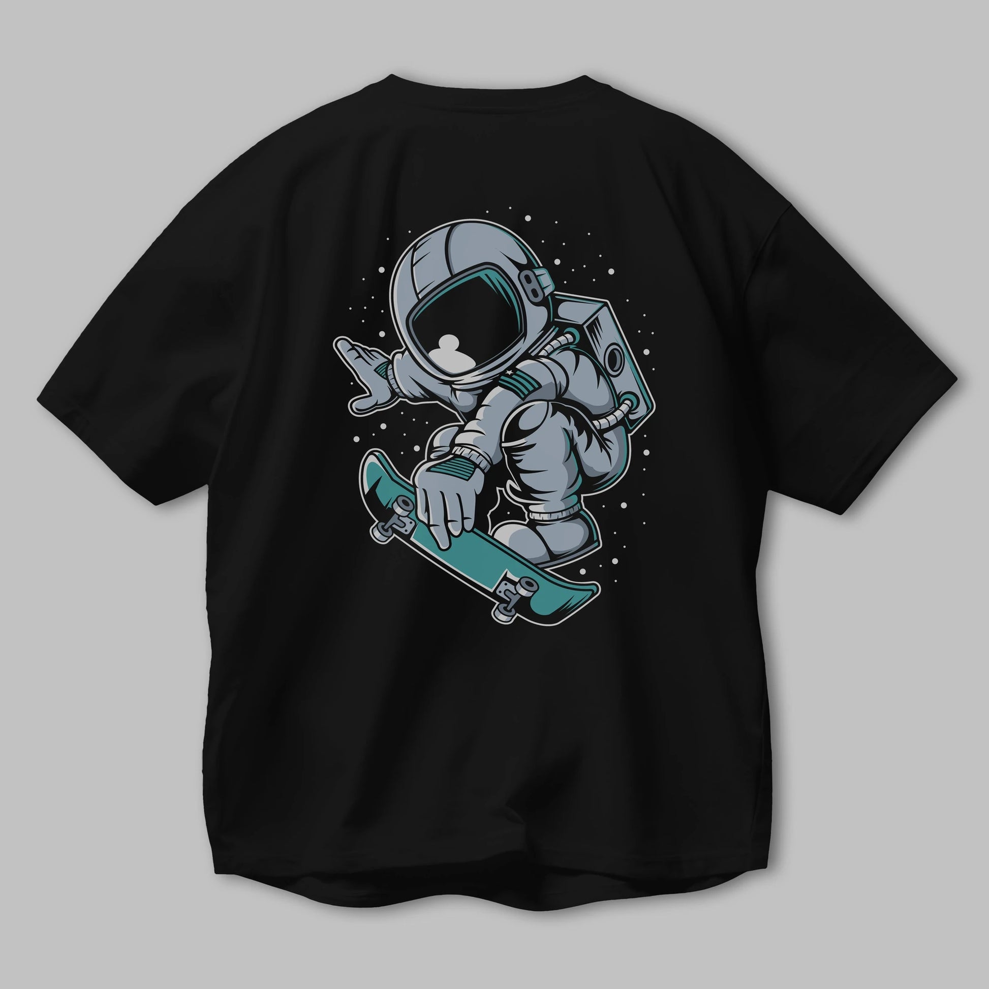 Astronaut Skateboard Jump Arka Baskılı Oversize t-shirt Erkek Kadın Unisex