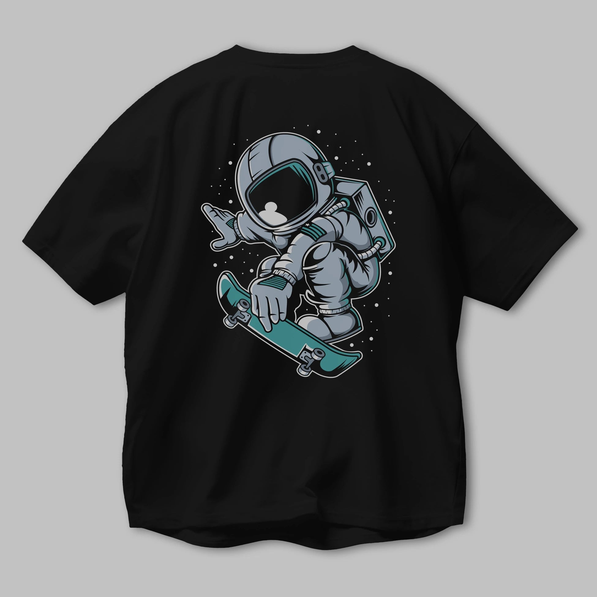 Astronaut Skateboard Jump Arka Baskılı Oversize t-shirt Erkek Kadın Unisex