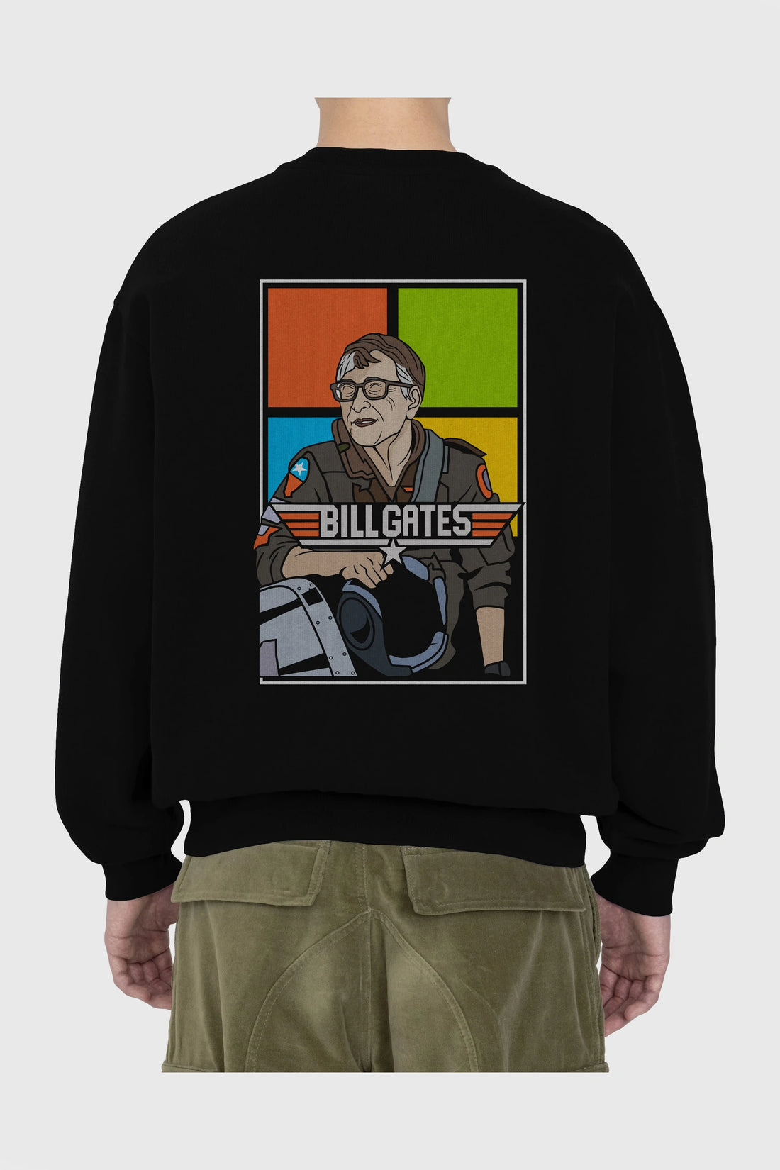 Bill Gates Top Gun Arka Baskılı Oversize Sweatshirt Erkek Kadın Unisex