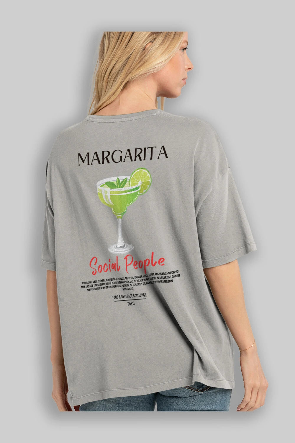 Margarita Kokteyl Serisi Baskılı Oversize t-shirt Erkek Kadın Unisex %100 Pamuk Bisiklet Yaka tişort
