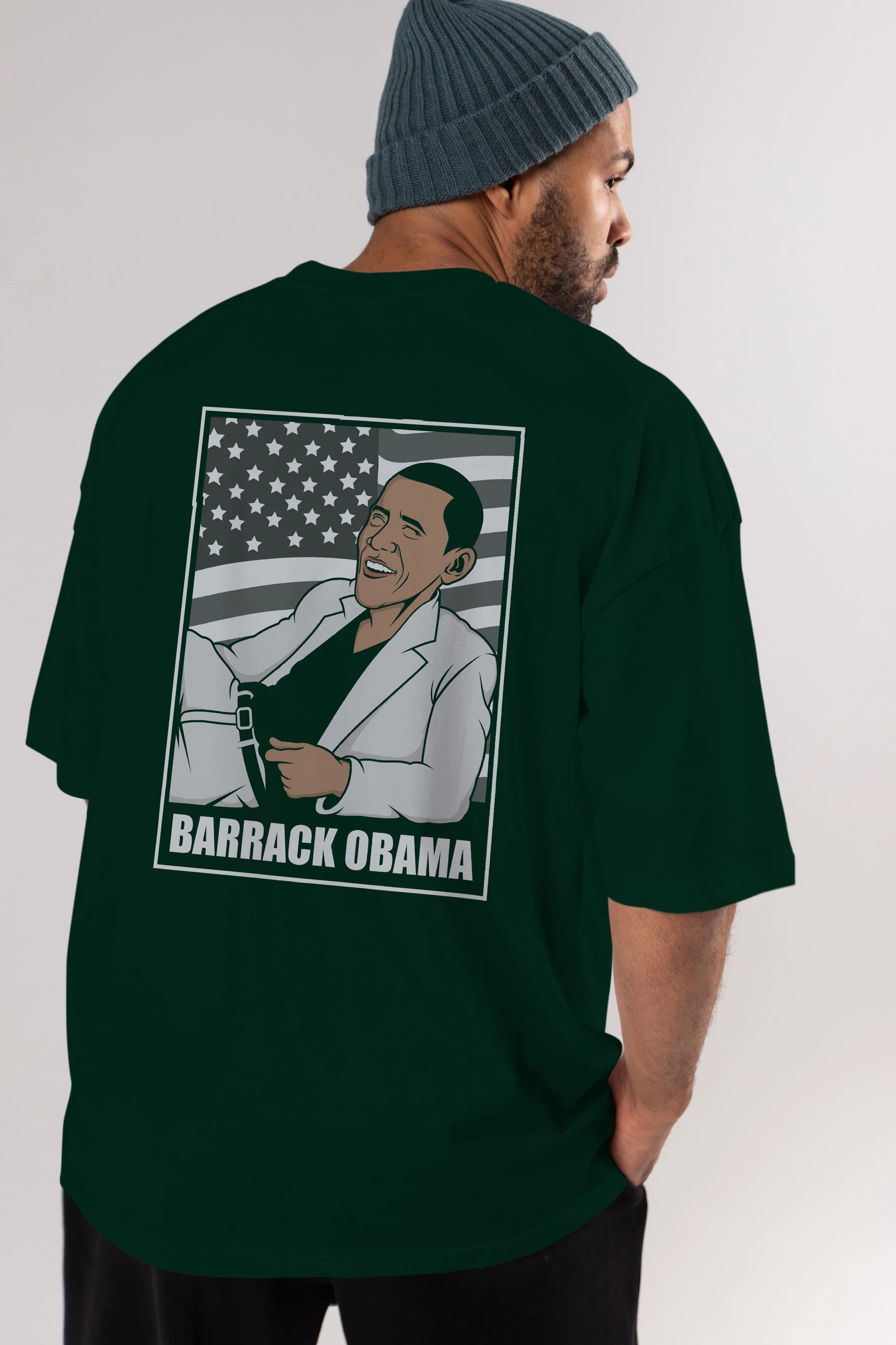 Obama Thriller Arka Baskılı Oversize t-shirt Erkek Kadın Unisex %100 Pamuk tişort