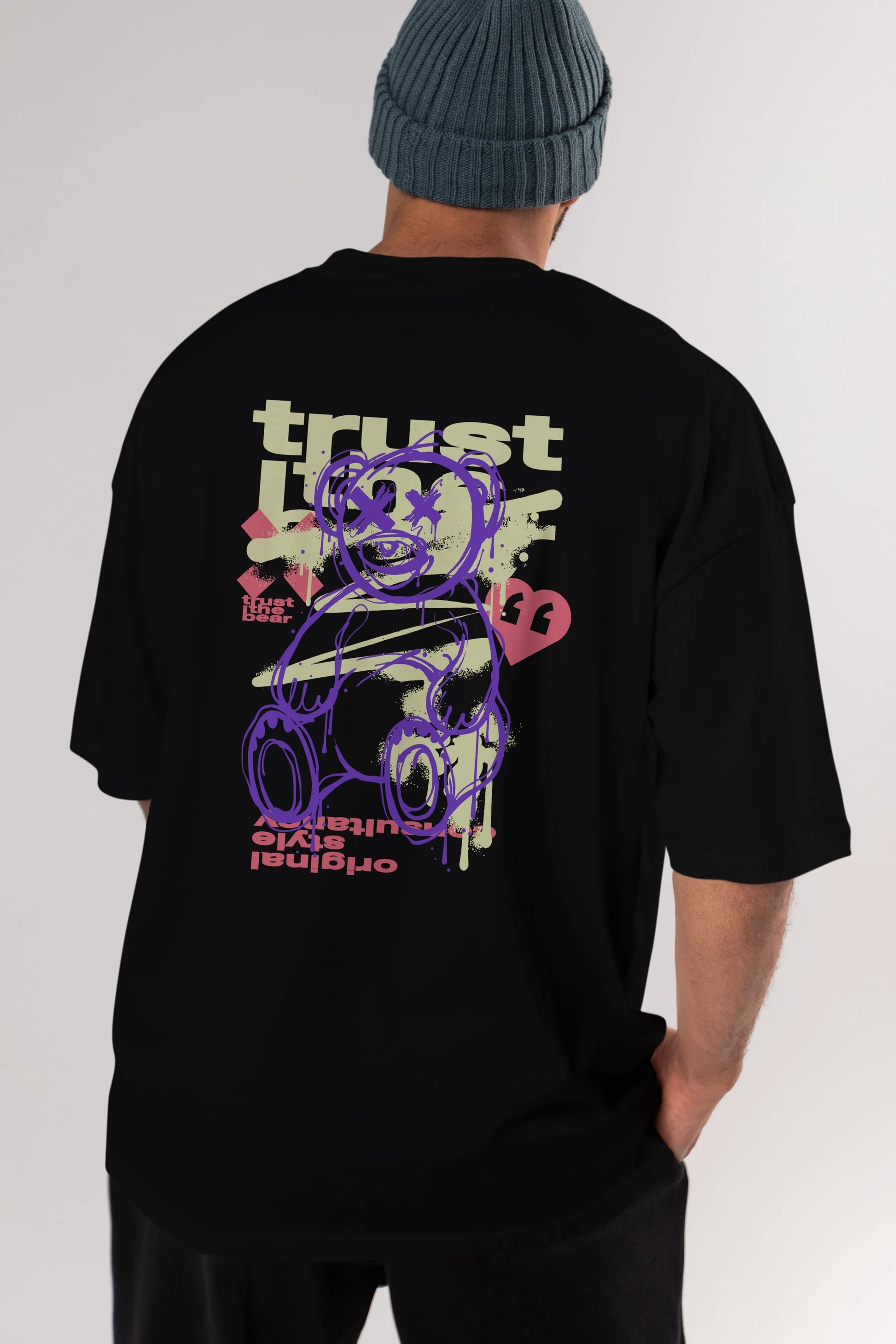 Trust The Bear 3 Arka Baskılı Oversize t-shirt Erkek Kadın Unisex